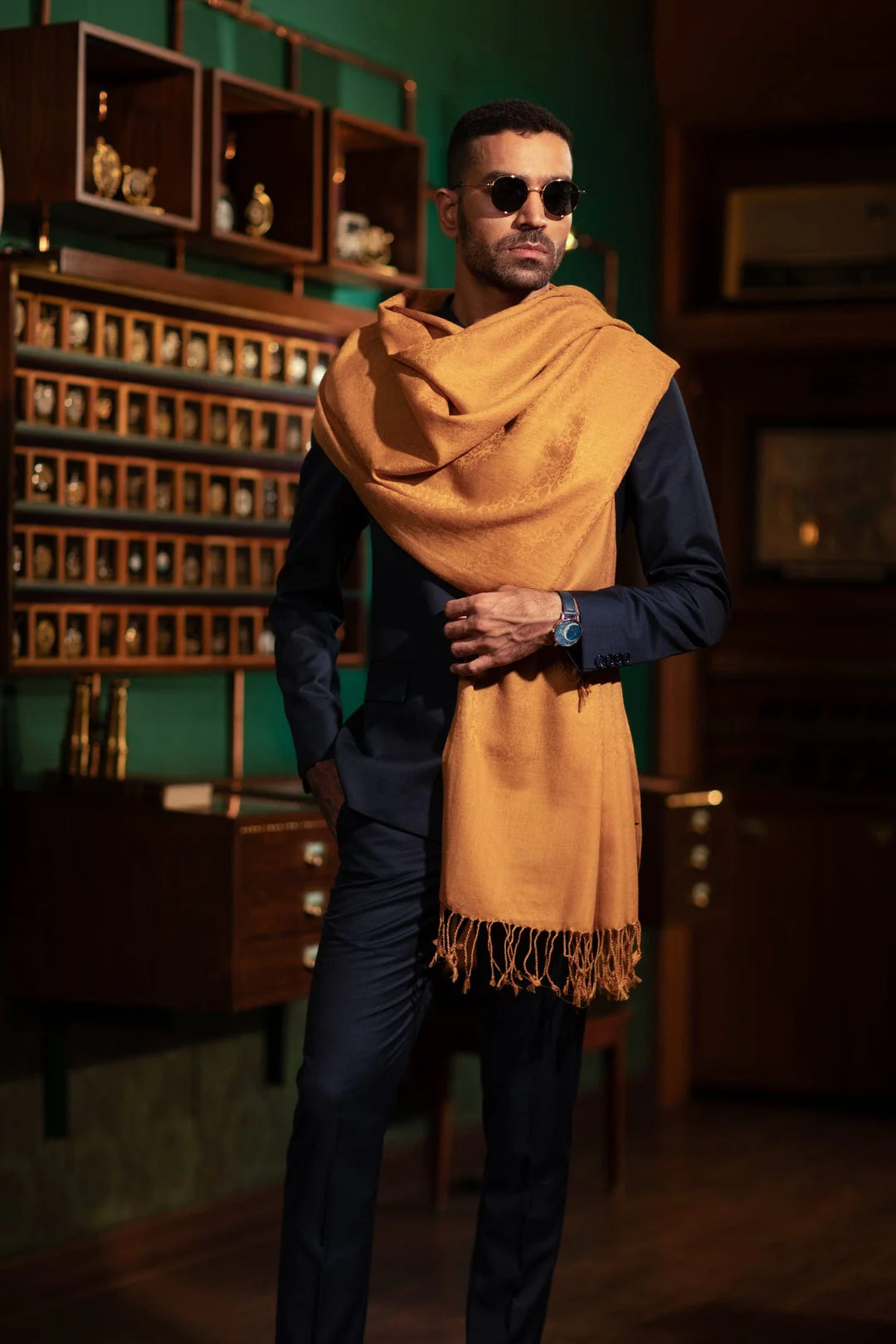 Pashtush His And Her Set Of Fine Wool Stoles, Premium Gift Box Packaging, Mustard and Multicolour - Image 8