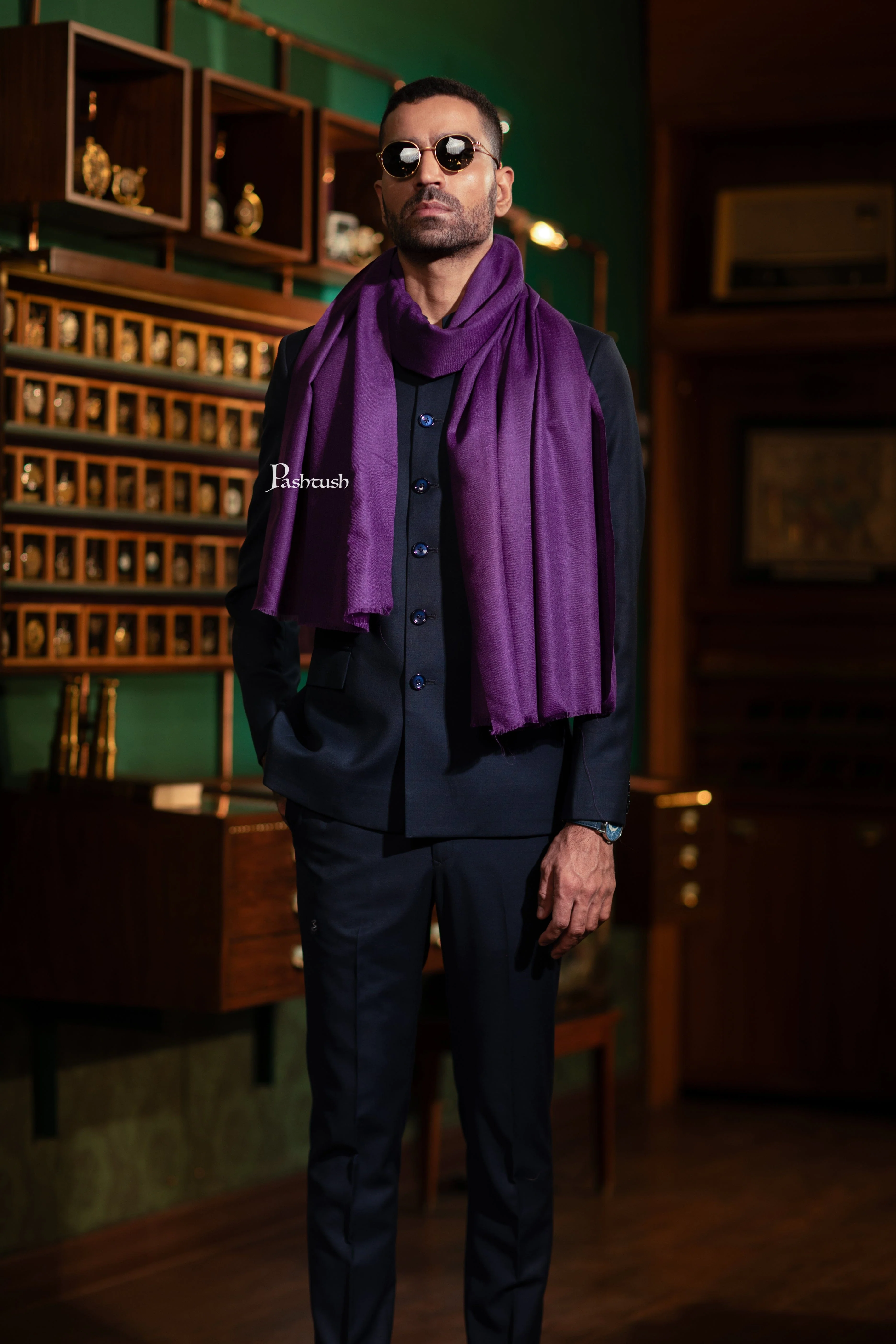 Pashtush His And Her Set Of Fine Wool Stoles, Premium Gift Box Packaging, Purple and Green - Image 5