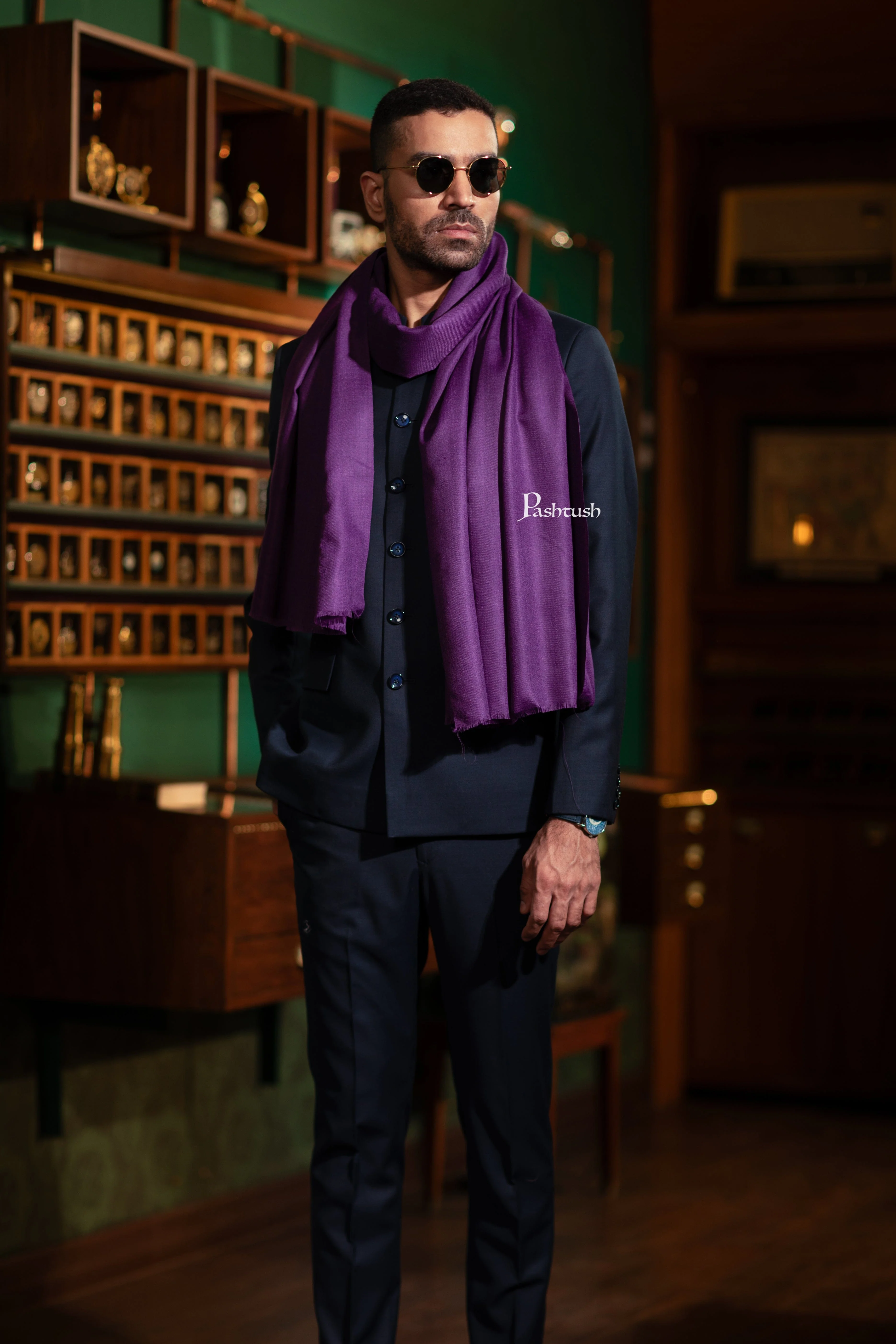 Pashtush His And Her Set Of Fine Wool Stoles, Premium Gift Box Packaging, Purple and Green - Image 6