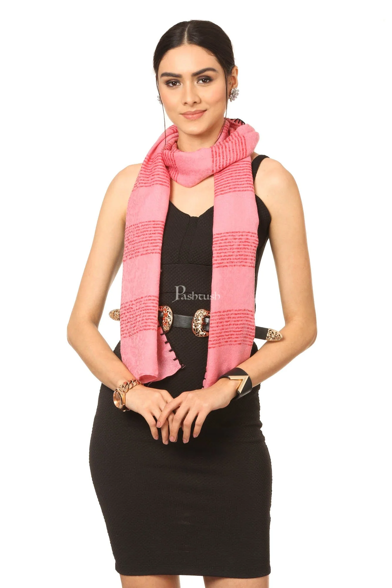 Pashtush His and Her Set of Fine Wool Stoles with Premium Gift Box Packaging, Maroon and Pink - Image 7