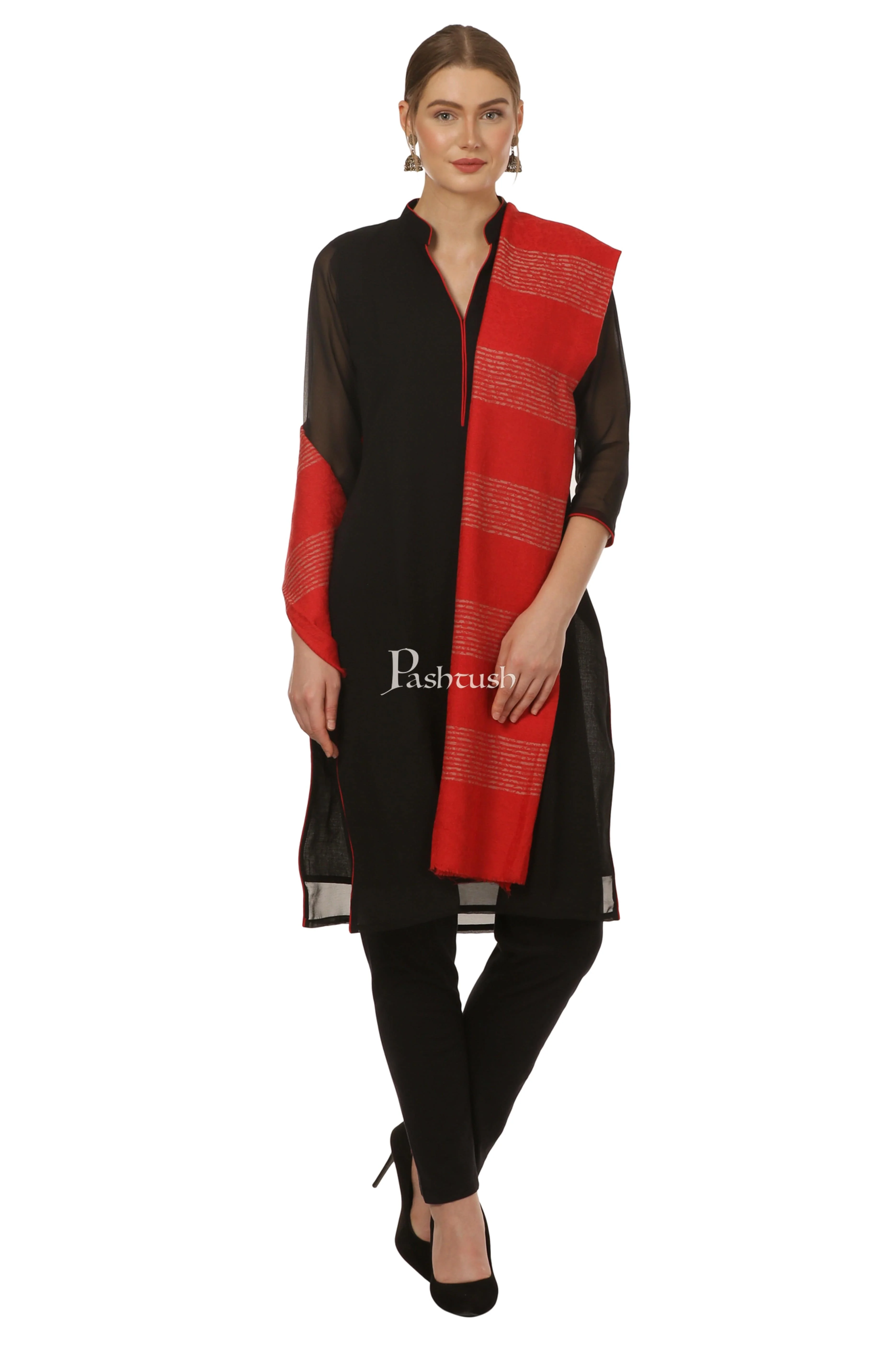 Pashtush His and Her Set of Fine Wool Stoles with Premium Gift Box Packaging, Navy Blue and Scarlet Red - Image 10