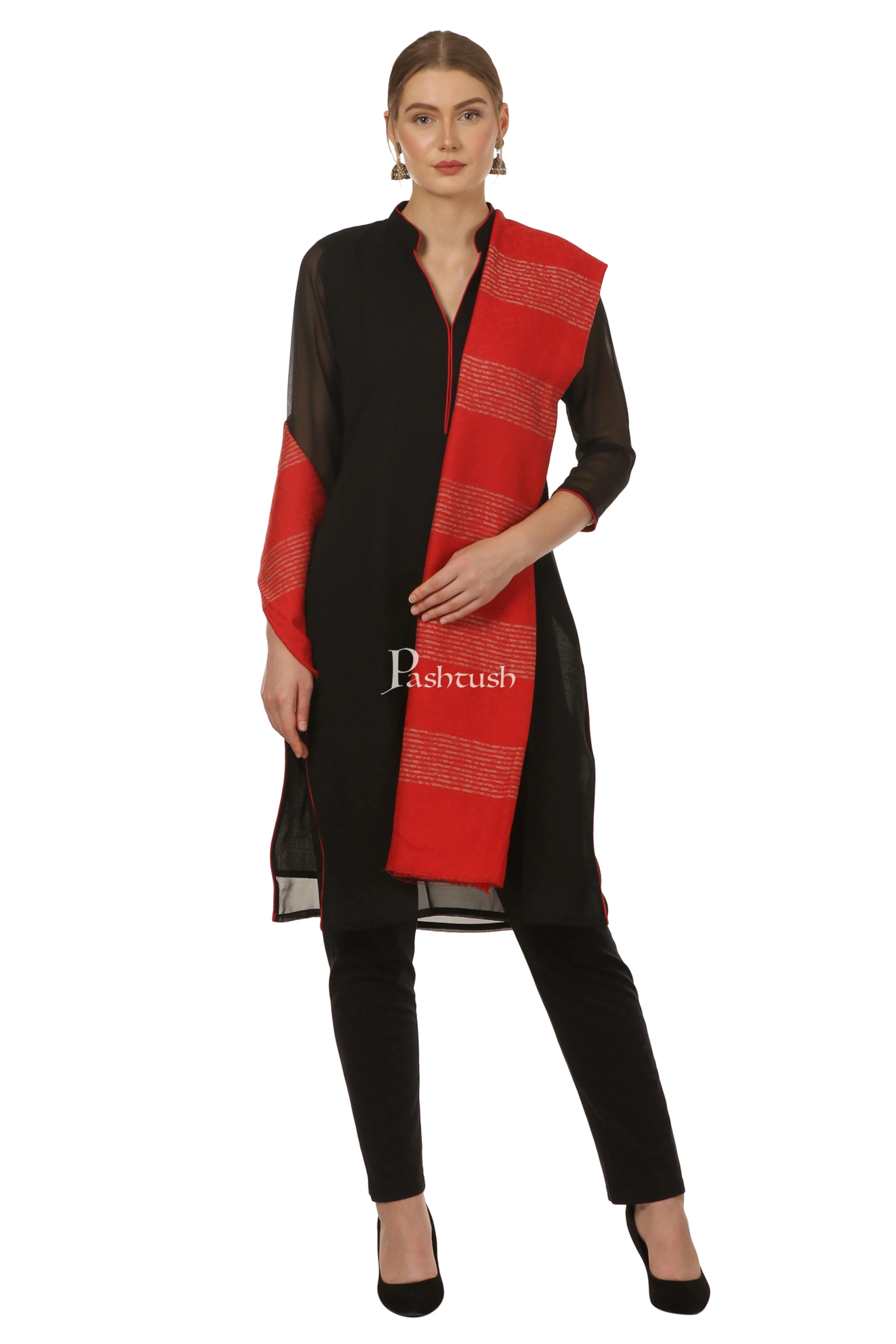 Pashtush His and Her Set of Fine Wool Stoles with Premium Gift Box Packaging, Navy Blue and Scarlet Red - Image 11