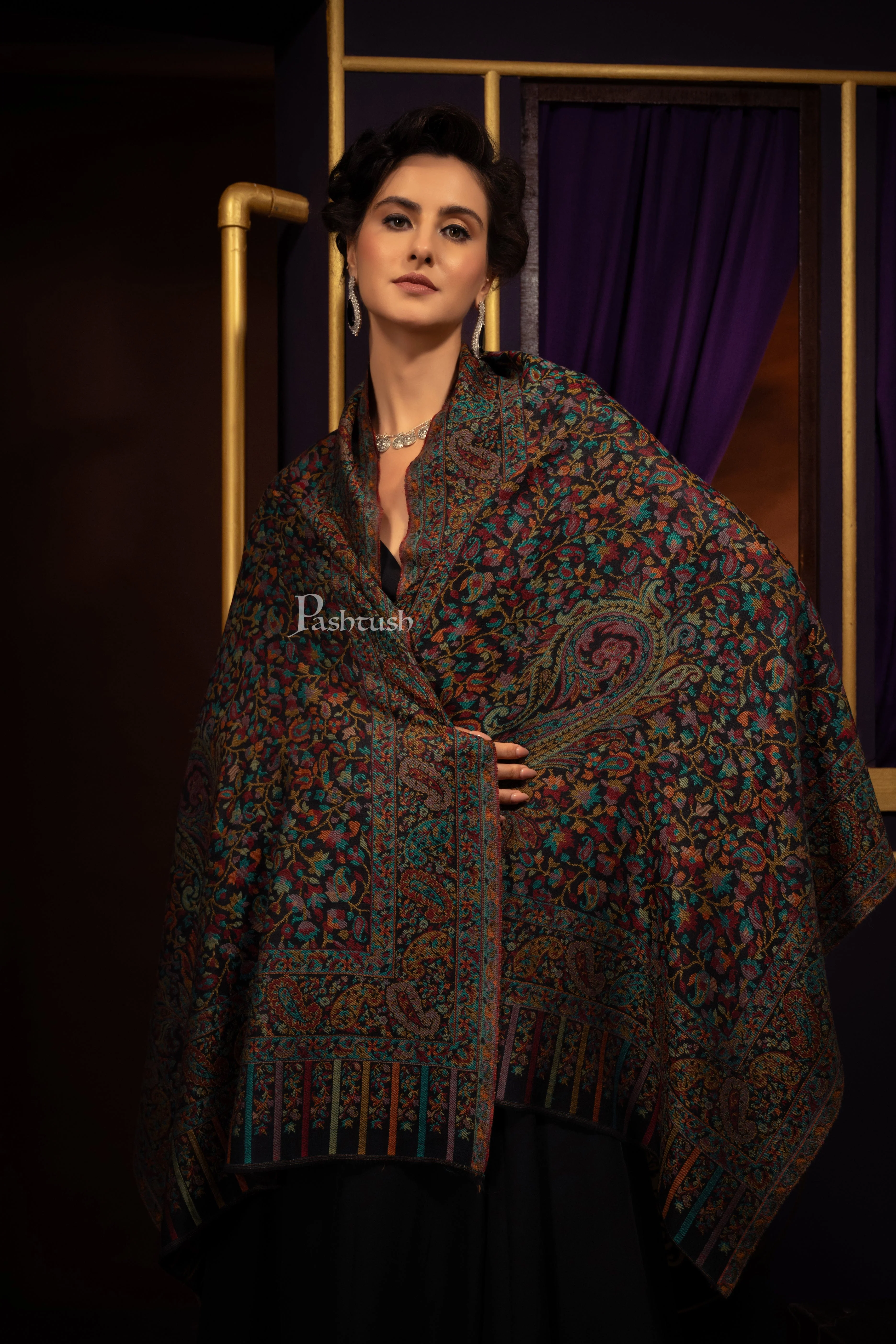 Pashtush His and Her Set of Fine Wool Stoles with Premium Gift box Packaging, Stipes and Paisely Ethnic Weave - Image 11