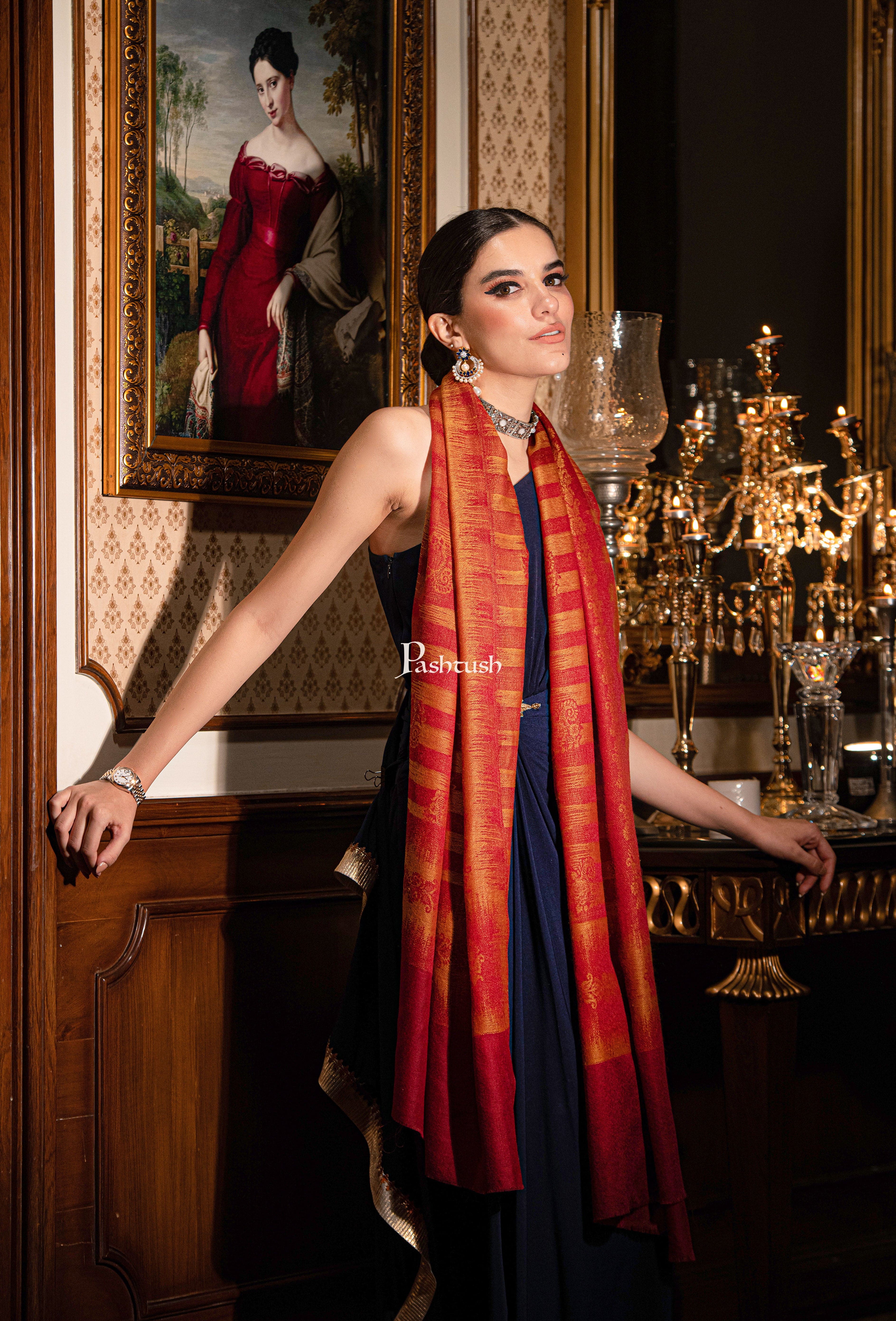 Pashtush His And Her Set Of Ikkat Design Stoles With Premium Gift Box Packaging, Pacific Blue and Maroon - Image 11