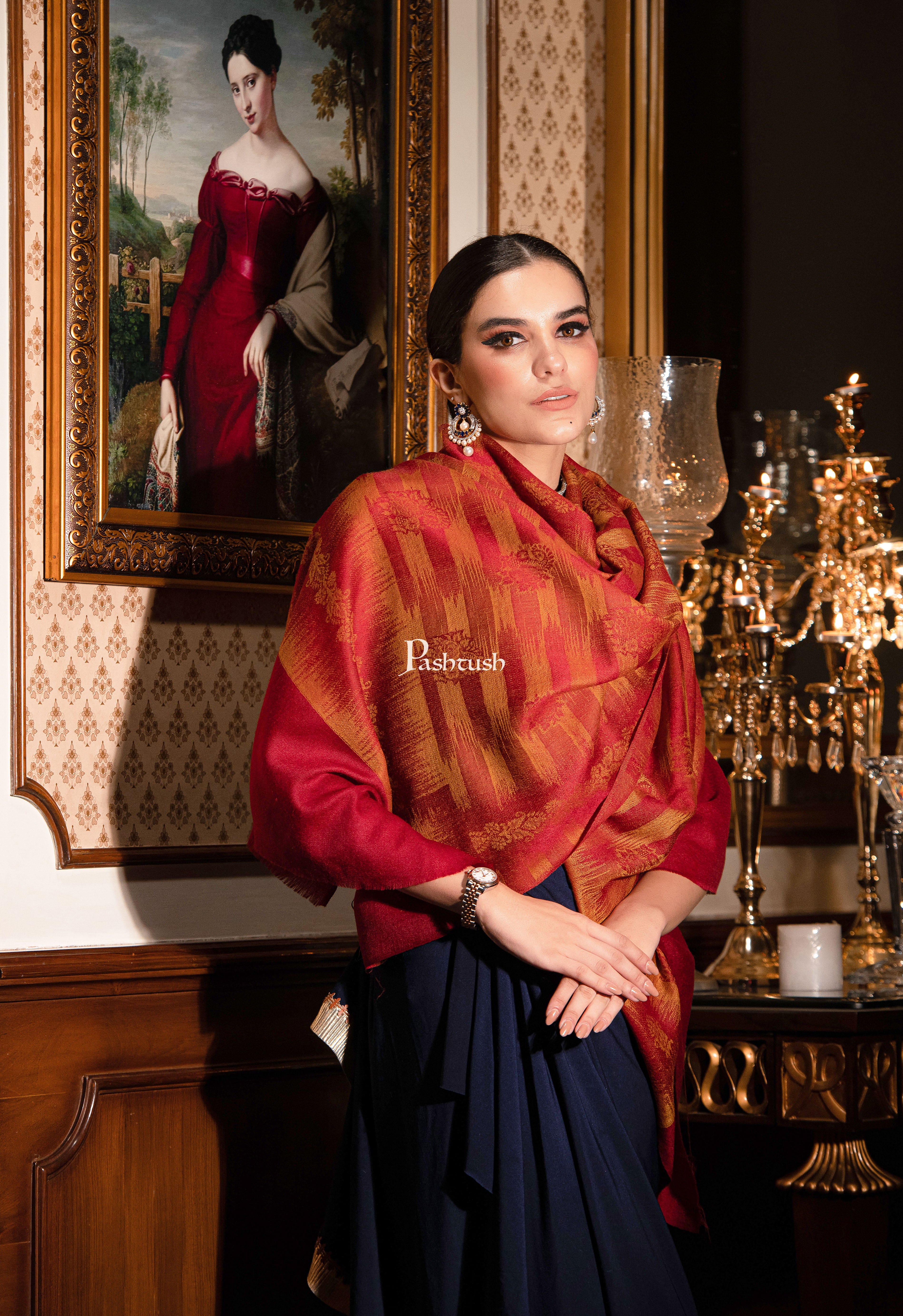 Pashtush His And Her Set Of Ikkat Design Stoles With Premium Gift Box Packaging, Pacific Blue and Maroon - Image 12