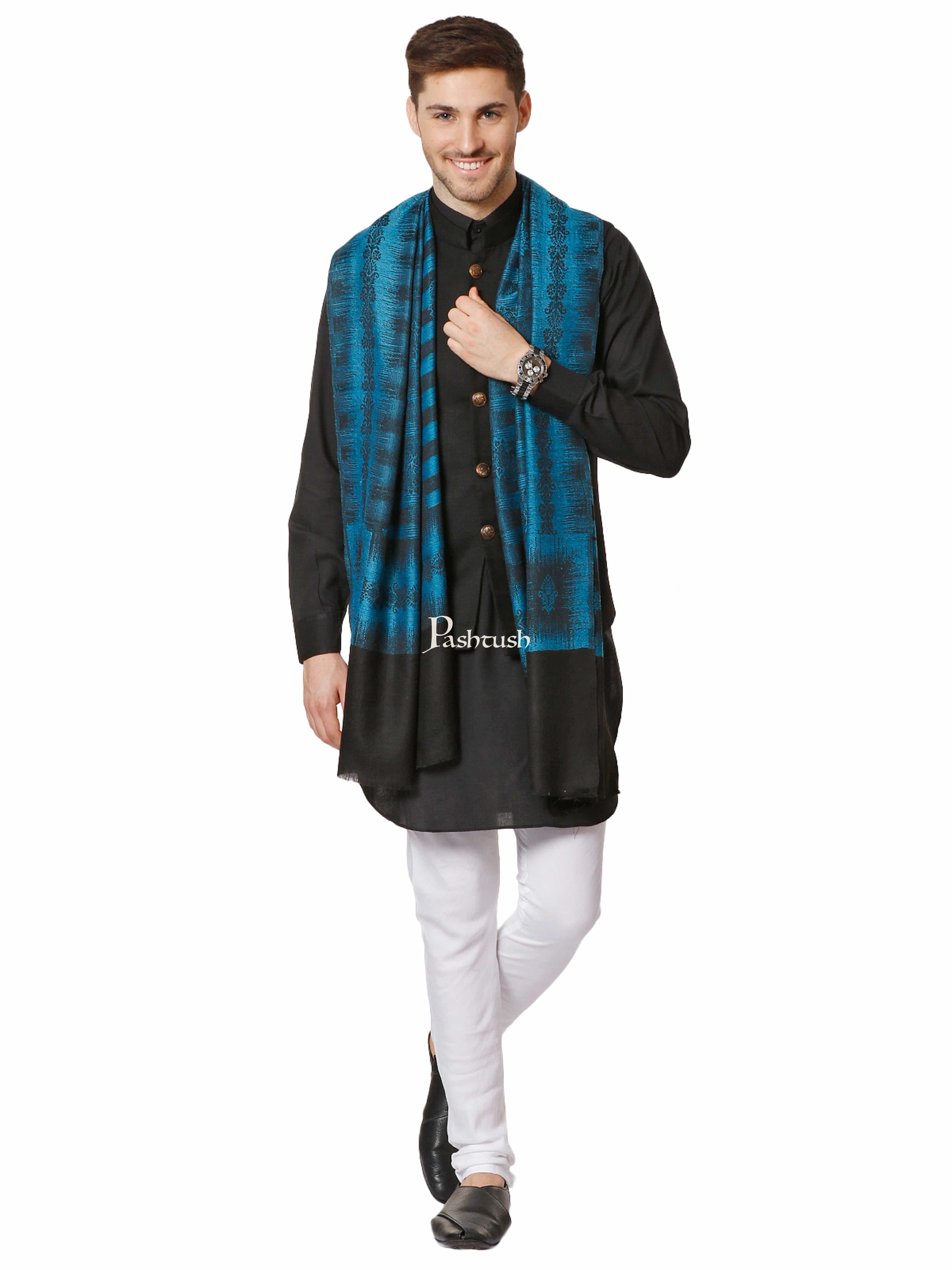 Pashtush His And Her Set Of Ikkat Design Stoles With Premium Gift Box Packaging, Pacific Blue and Maroon - Image 5