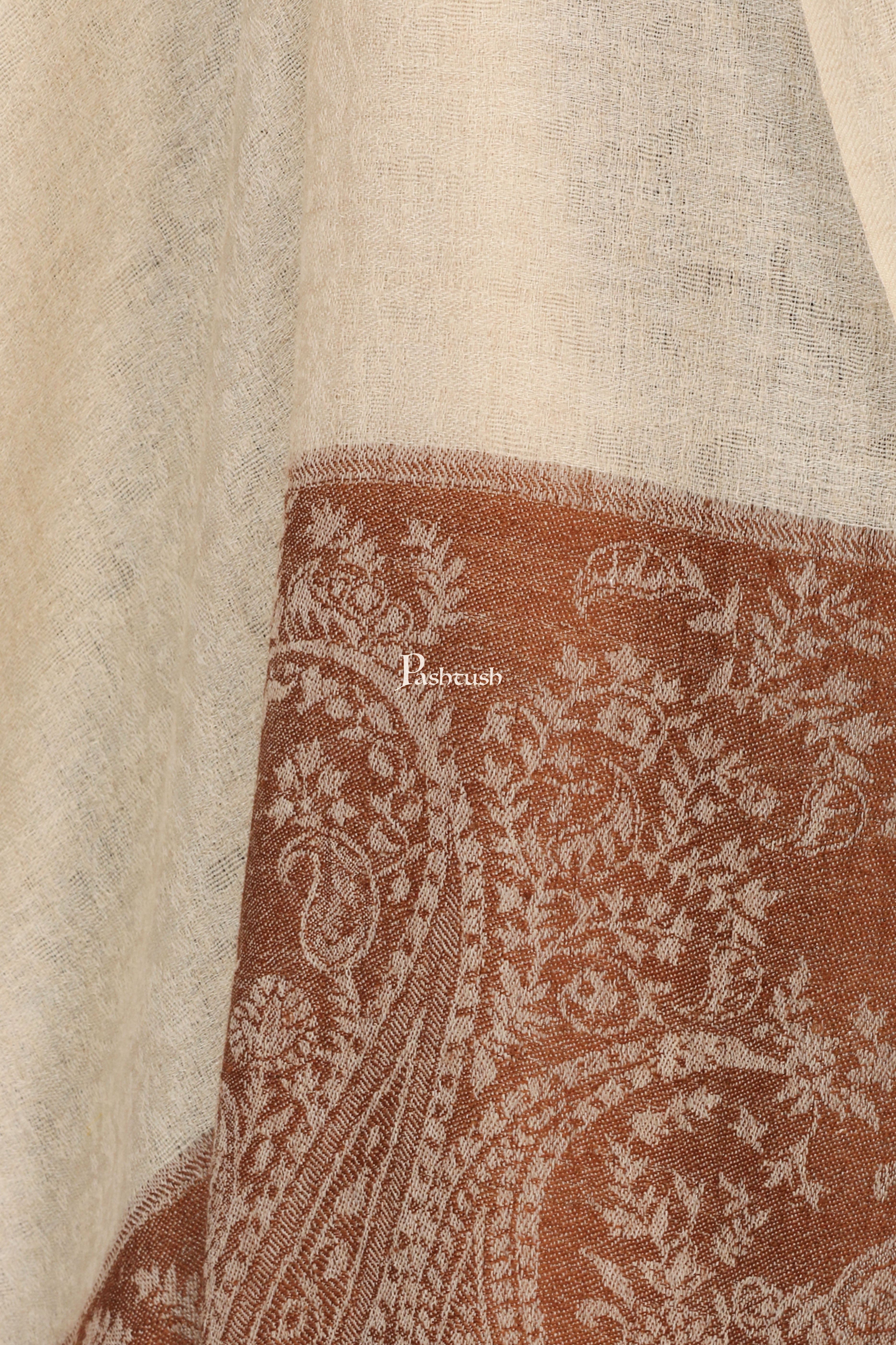 Pashtush His And Her Set Of Jacquard and Floral Design Stoles With Premium Gift Box Packaging, Beige And Coffee - Image 4