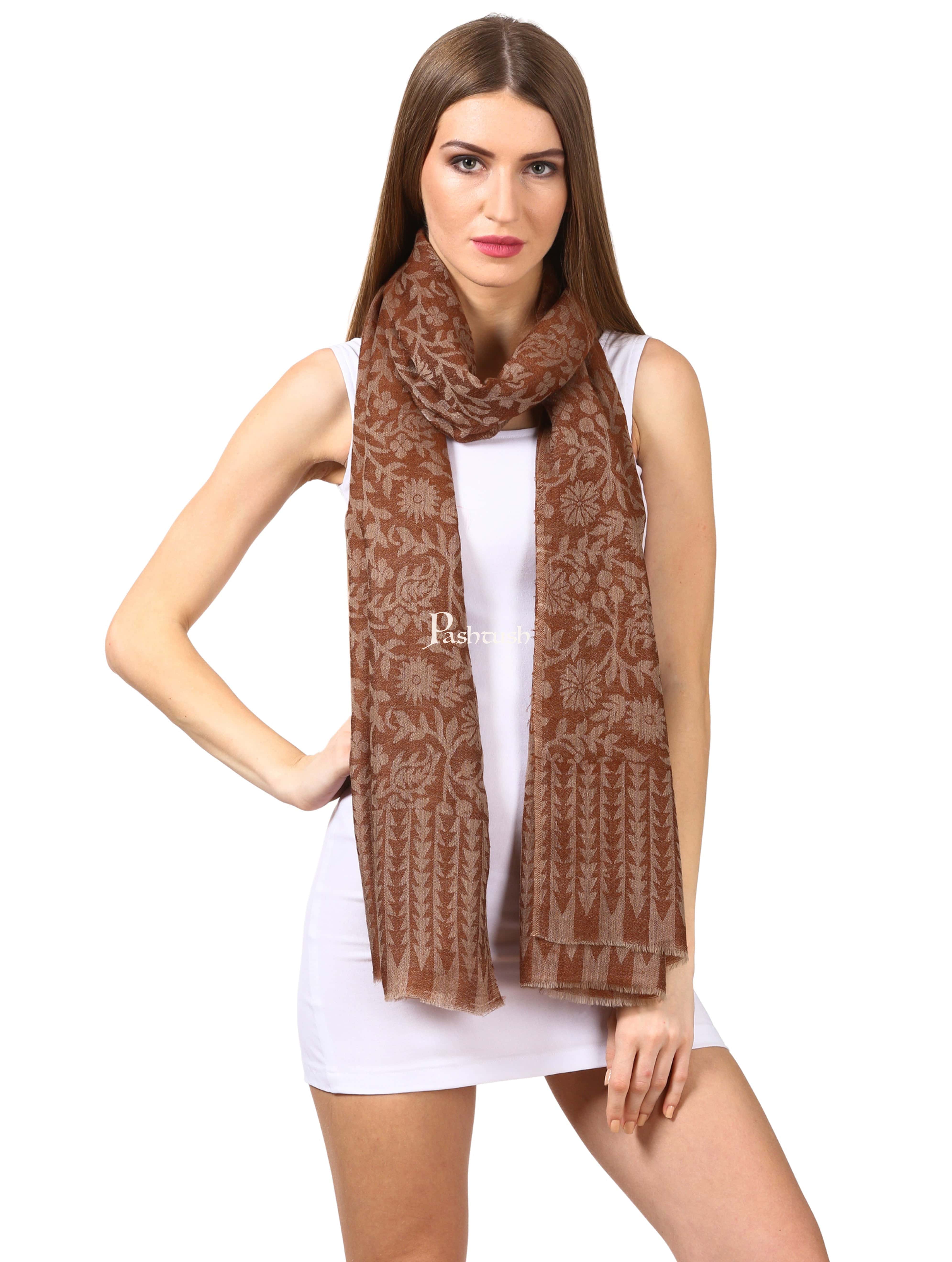 Pashtush His And Her Set Of Jacquard and Floral Design Stoles With Premium Gift Box Packaging, Beige And Coffee - Image 9