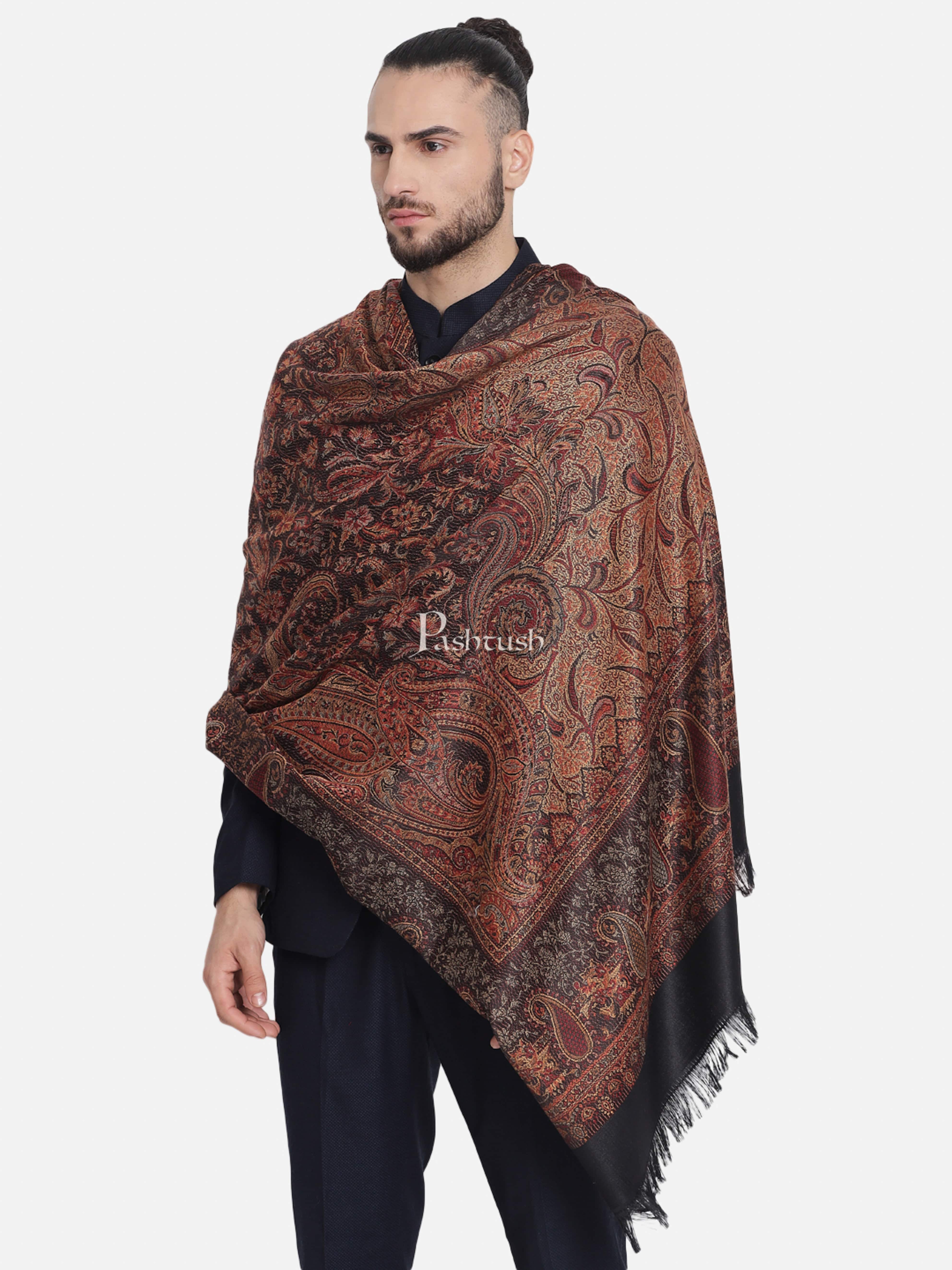 Pashtush His And Her Set Of Jamawar Stole and Shawl, Premium Gift Box Packaging, Black and Maroon - Image 7