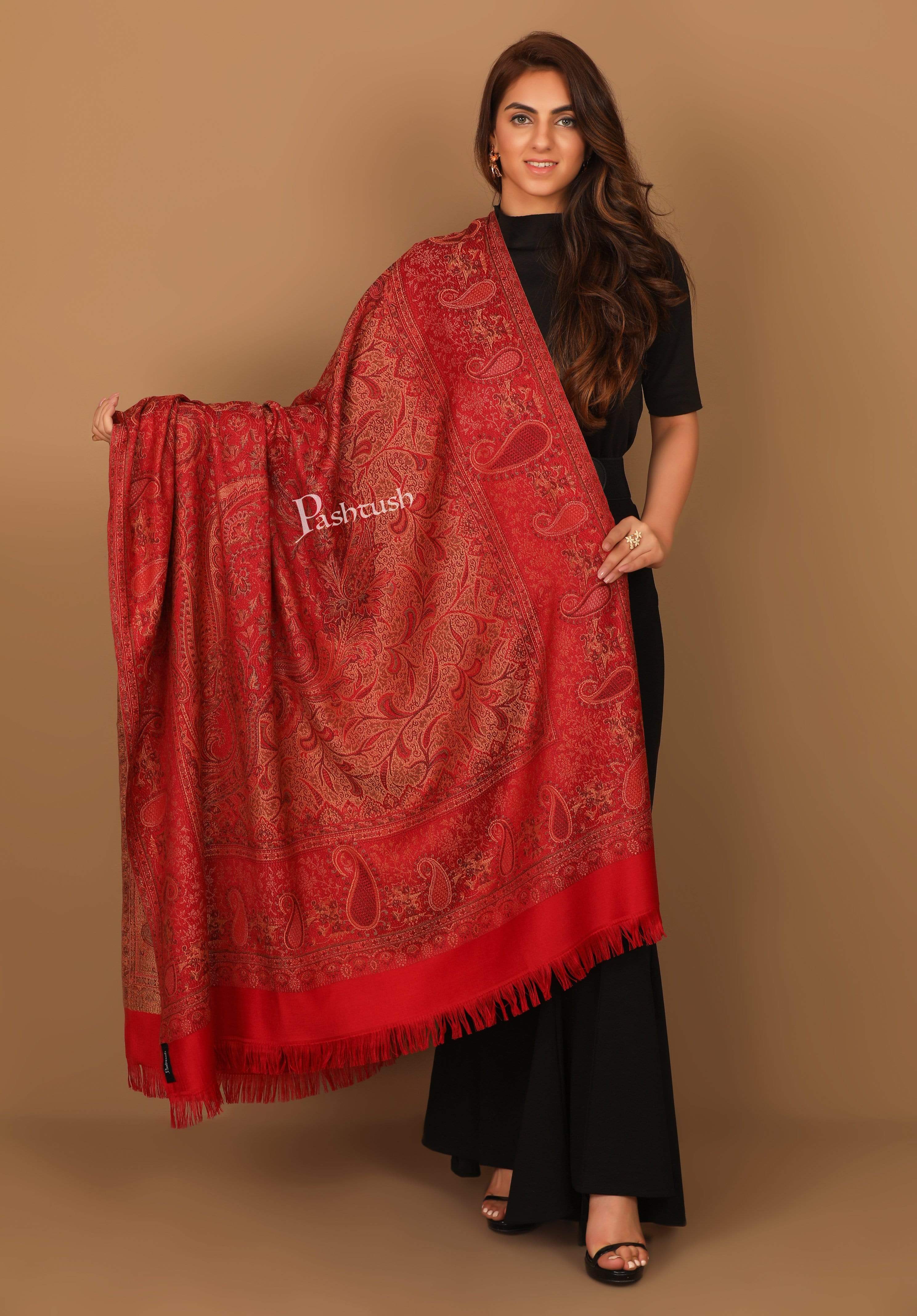 Pashtush His And Her Set Of Jamawar Stole and Shawl, Premium Gift Box Packaging, Black and Maroon - Image 9