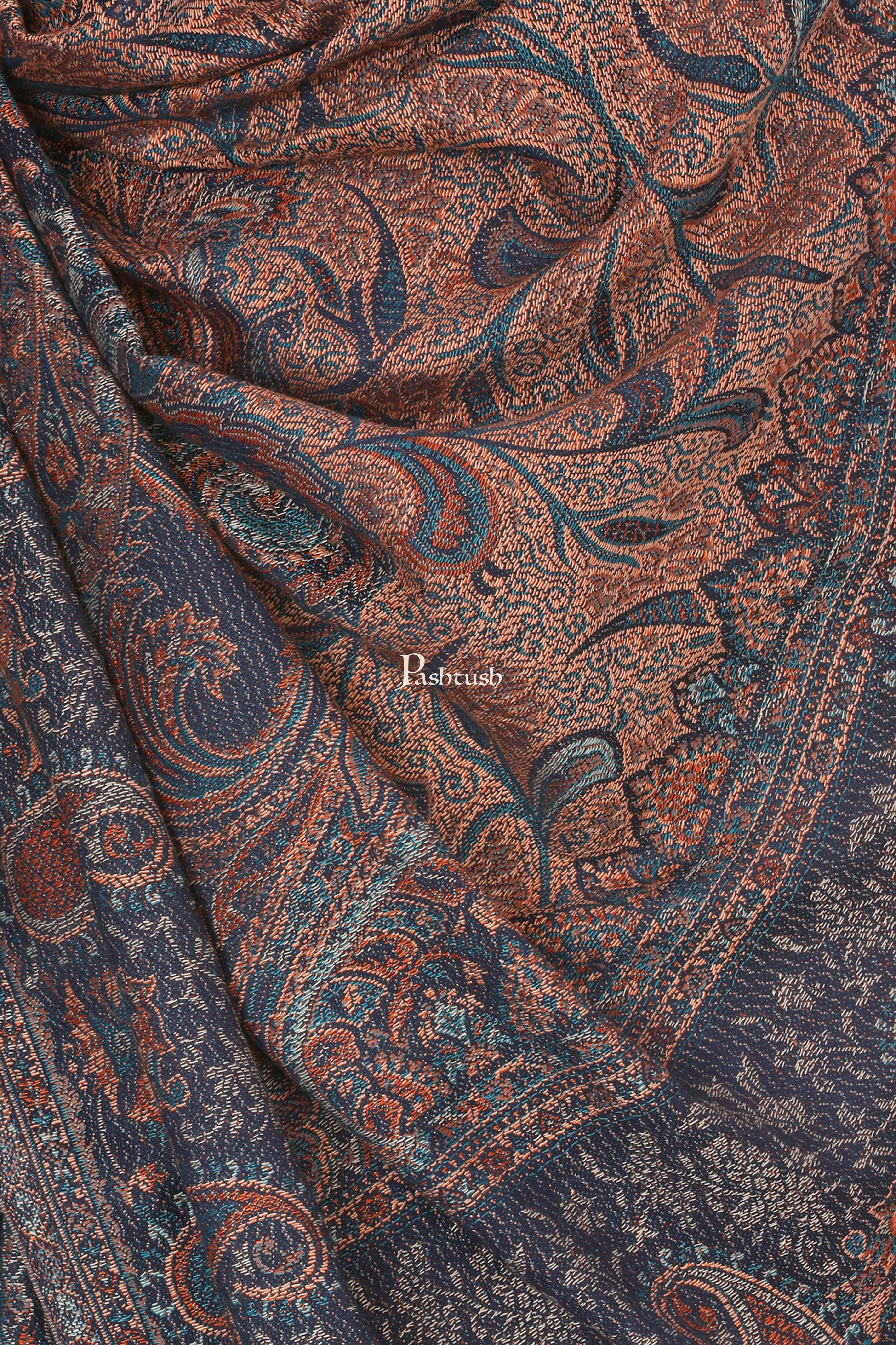 Pashtush His And Her Set Of Jamawar Stole and Shawl, Premium Gift Box Packaging, Navy Blue and Pink - Image 8