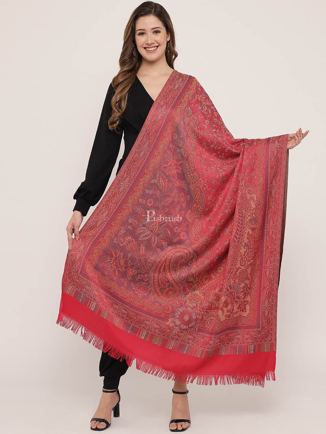 Pashtush His And Her Set Of Jamawar Stole And Shawl With Premium Gift Box Packaging, Mustard And Vintage Pink - Image 7