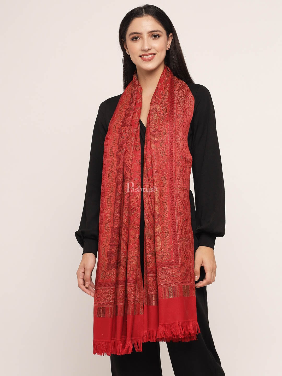 Pashtush His And Her Set Of Jamawar Stole and Shawl With Premium Gift Box Packaging, Navy Blue and Maroon - Image 8
