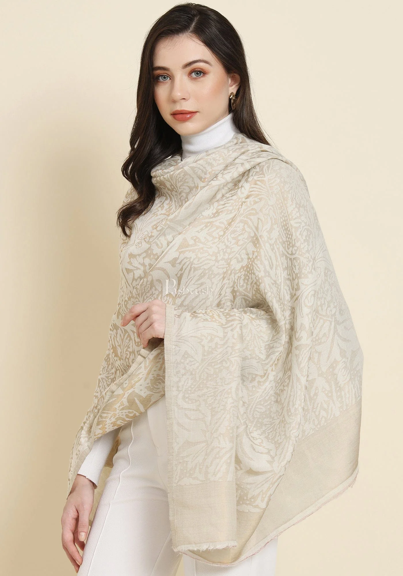 Pashtush His And Her Set Of Jaquard Metallic Weave Stole and Shawl With Premium Gift Box Packaging, Black and Ivory - Image 11