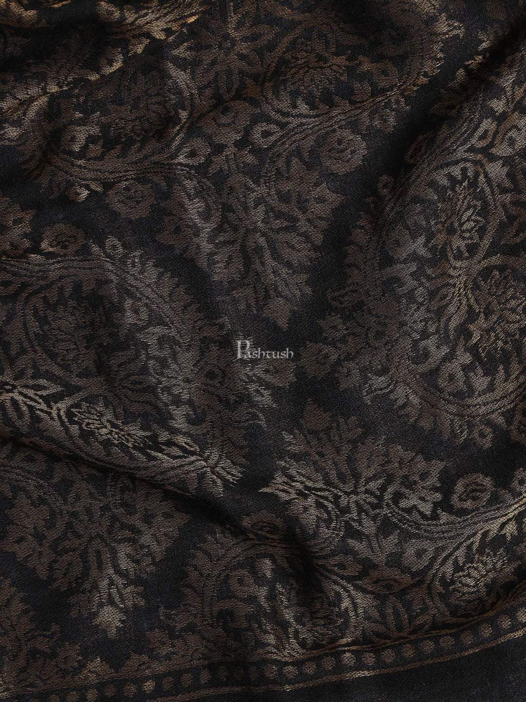 Pashtush His And Her Set Of Jaquard Metallic Weave Stole and Shawl With Premium Gift Box Packaging, Black and Ivory - Image 3