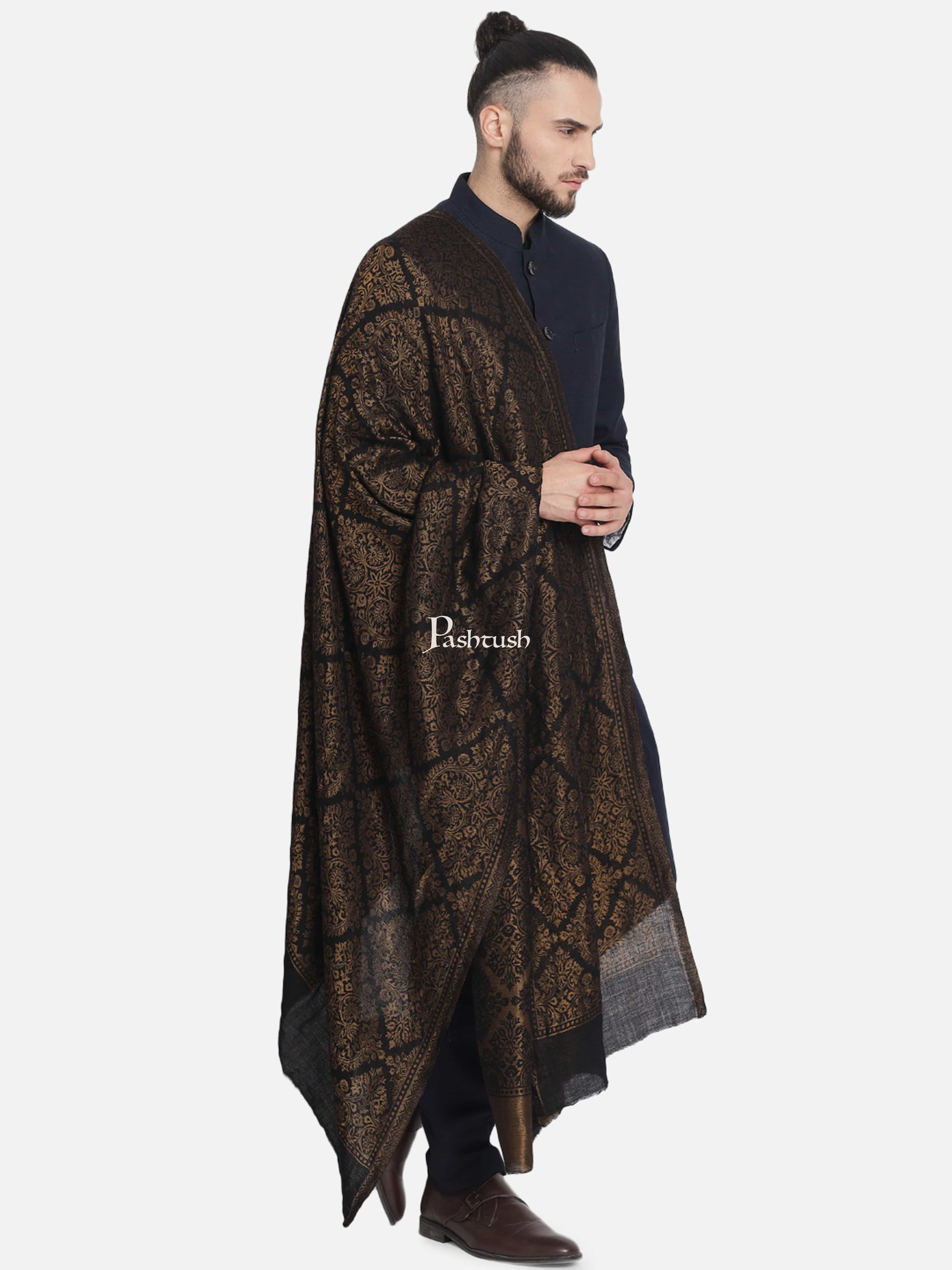 Pashtush His And Her Set Of Jaquard Metallic Weave Stole and Shawl With Premium Gift Box Packaging, Black and Ivory - Image 6