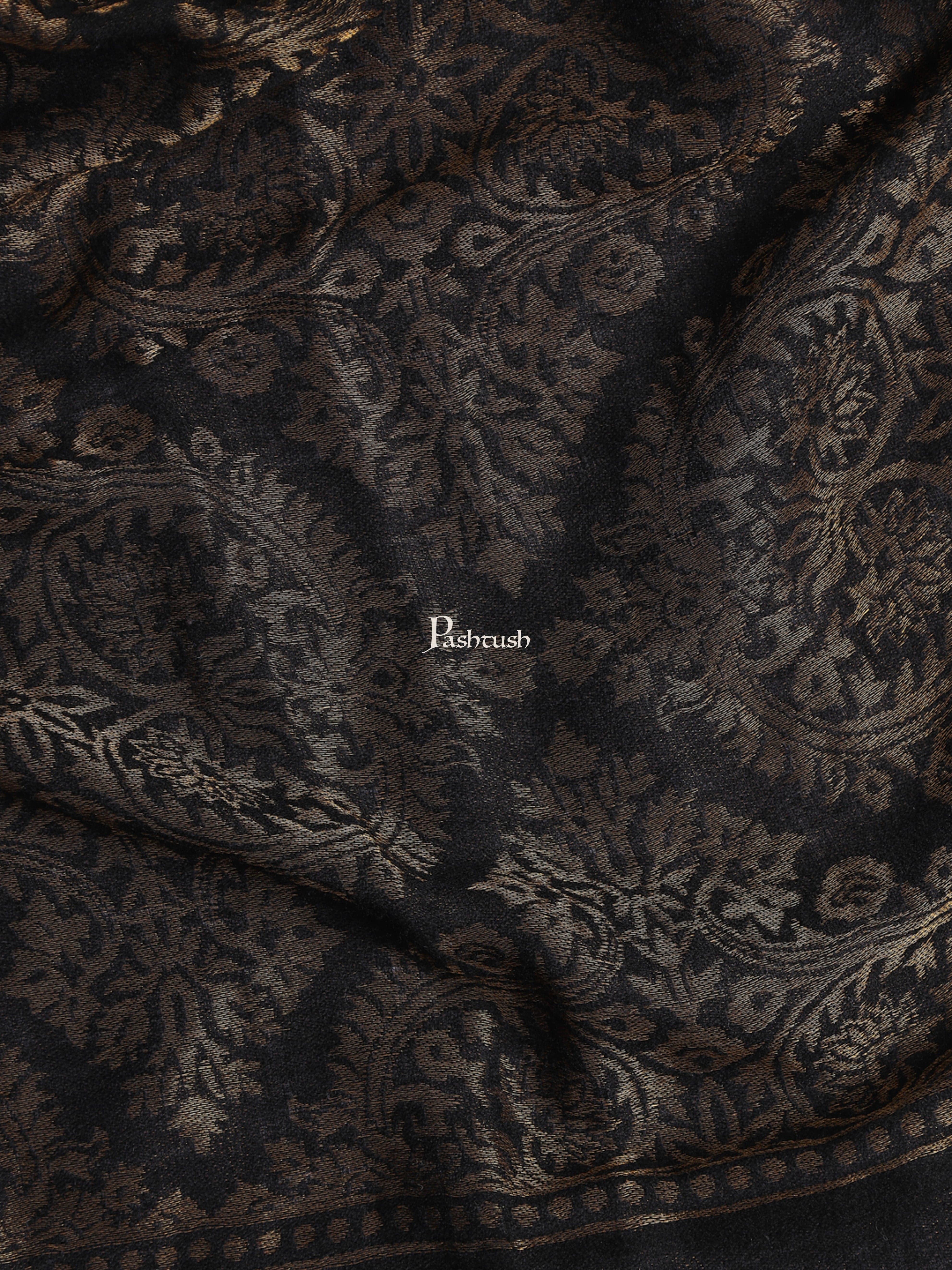 Pashtush His And Her Set Of Jaquard Metallic Weave Stole and Shawl With Wooden Chester Box, Black and Pink - Image 4