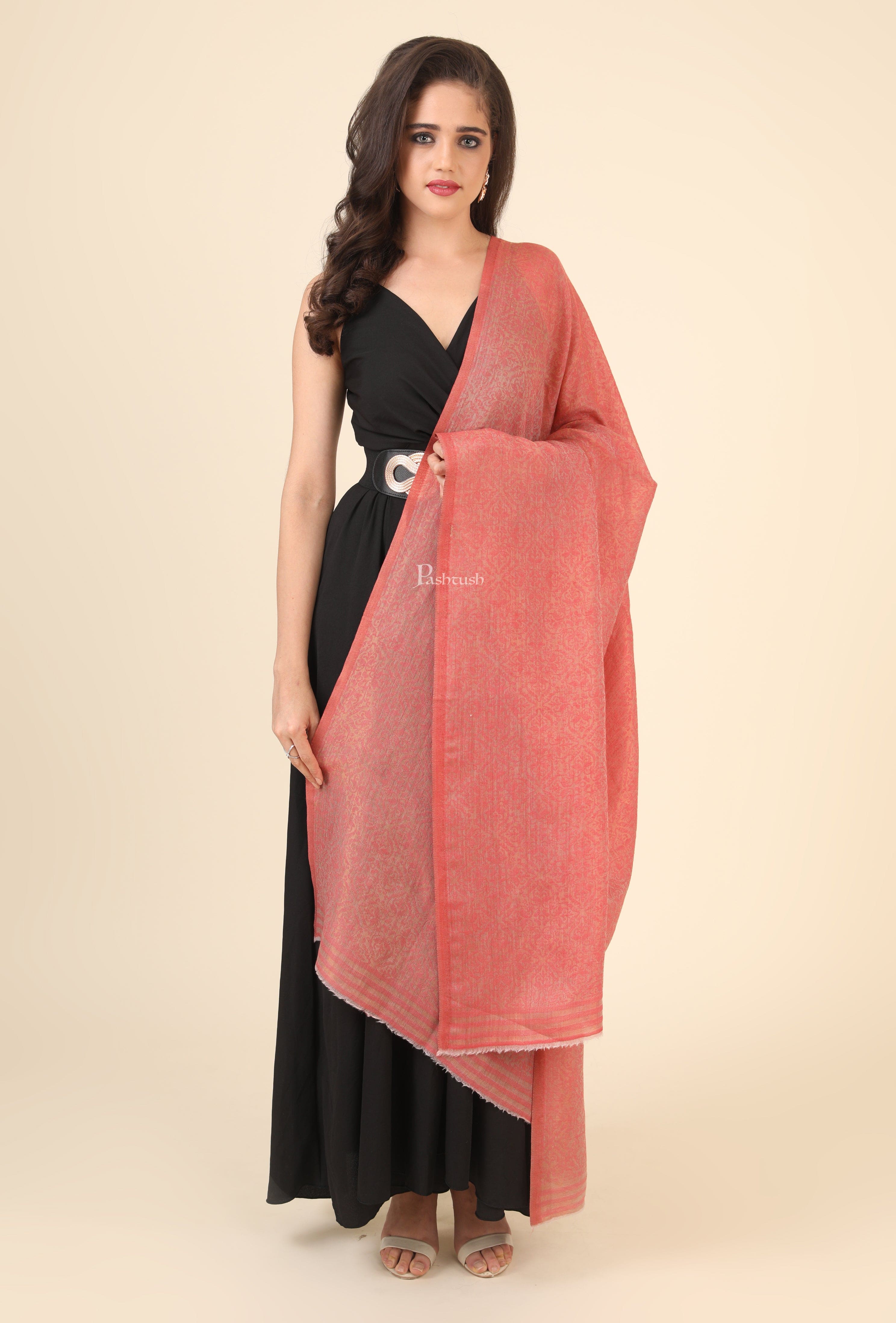 Pashtush His And Her Set Of Jaquard Metallic Weave Stole and Shawl With Wooden Chester Box, Black and Pink - Image 9