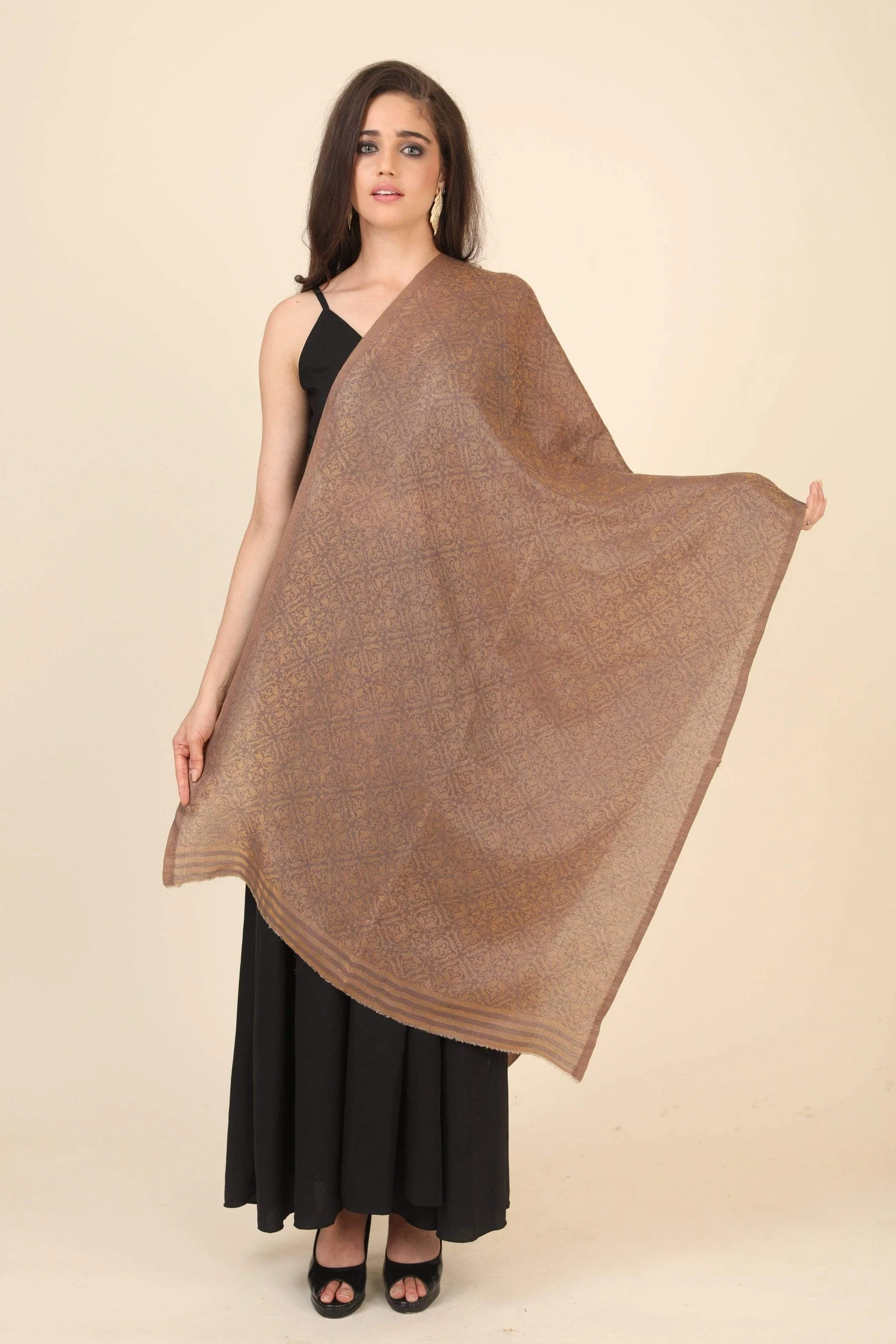 Pashtush His And Her Set Of Mens 100% Pure Wool Shawl and Womens Twilight Shawl With Wooden Chester Box, Taupe and Beige - Image 7