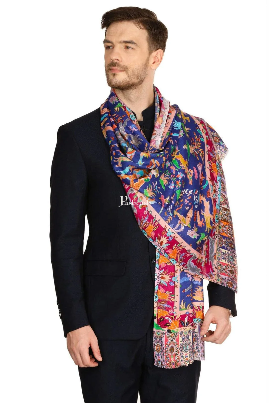 Pashtush His And Her Set Of Mens Bamboo Stole and Womens Fine wool Stole, Premium Gift Box Packaging, Blue and Pink - Image 5
