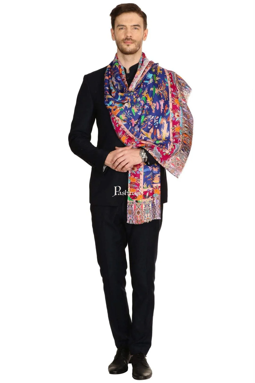 Pashtush His And Her Set Of Mens Bamboo Stole and Womens Fine wool Stole, Premium Gift Box Packaging, Blue and Pink - Image 8
