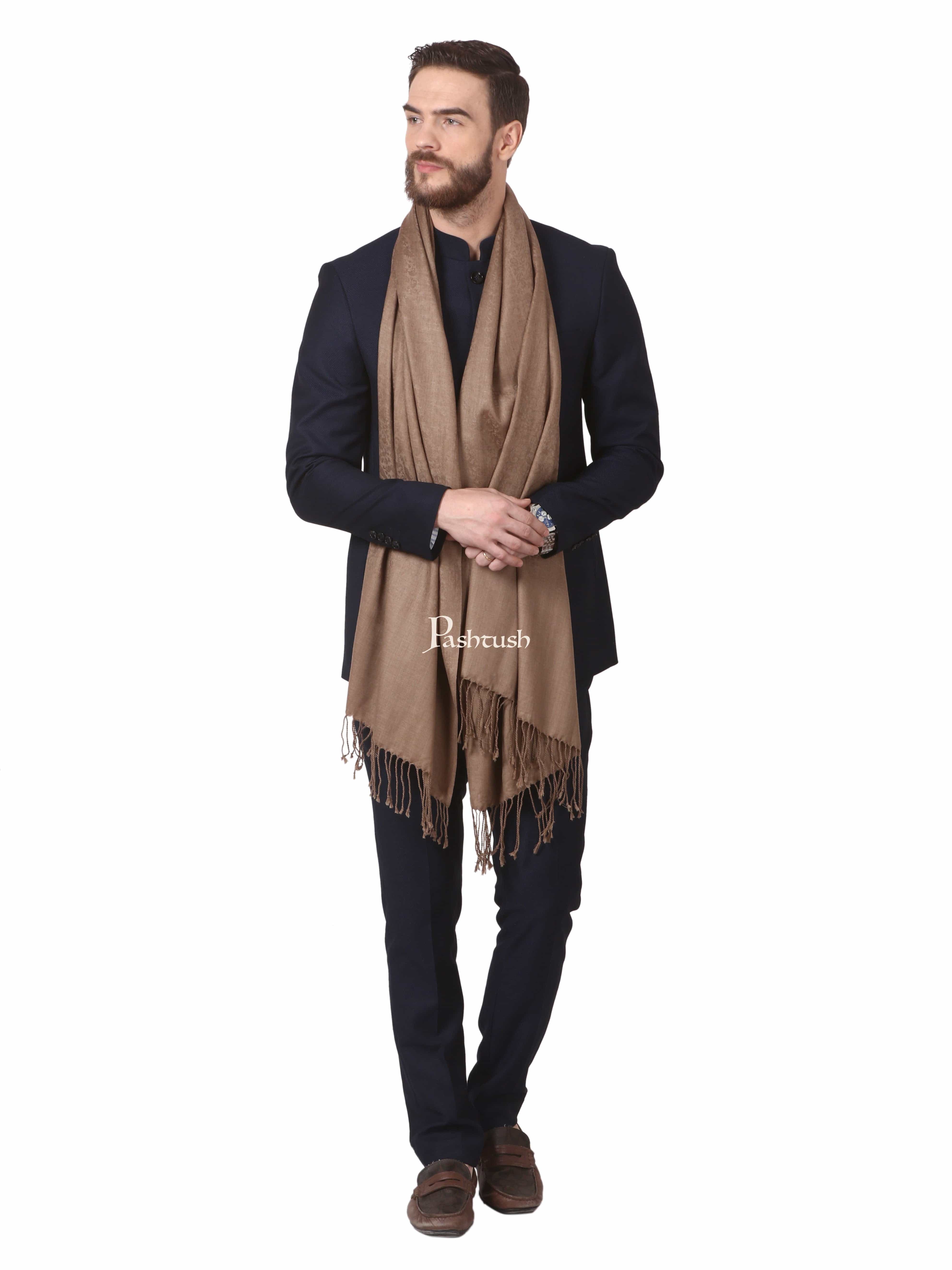 Pashtush His And Her Set Of Mens Fine Wool Muffler and Womens Twilight Shawl, Premium Gift Box Packaging, Taupe and Ivory - Image 5