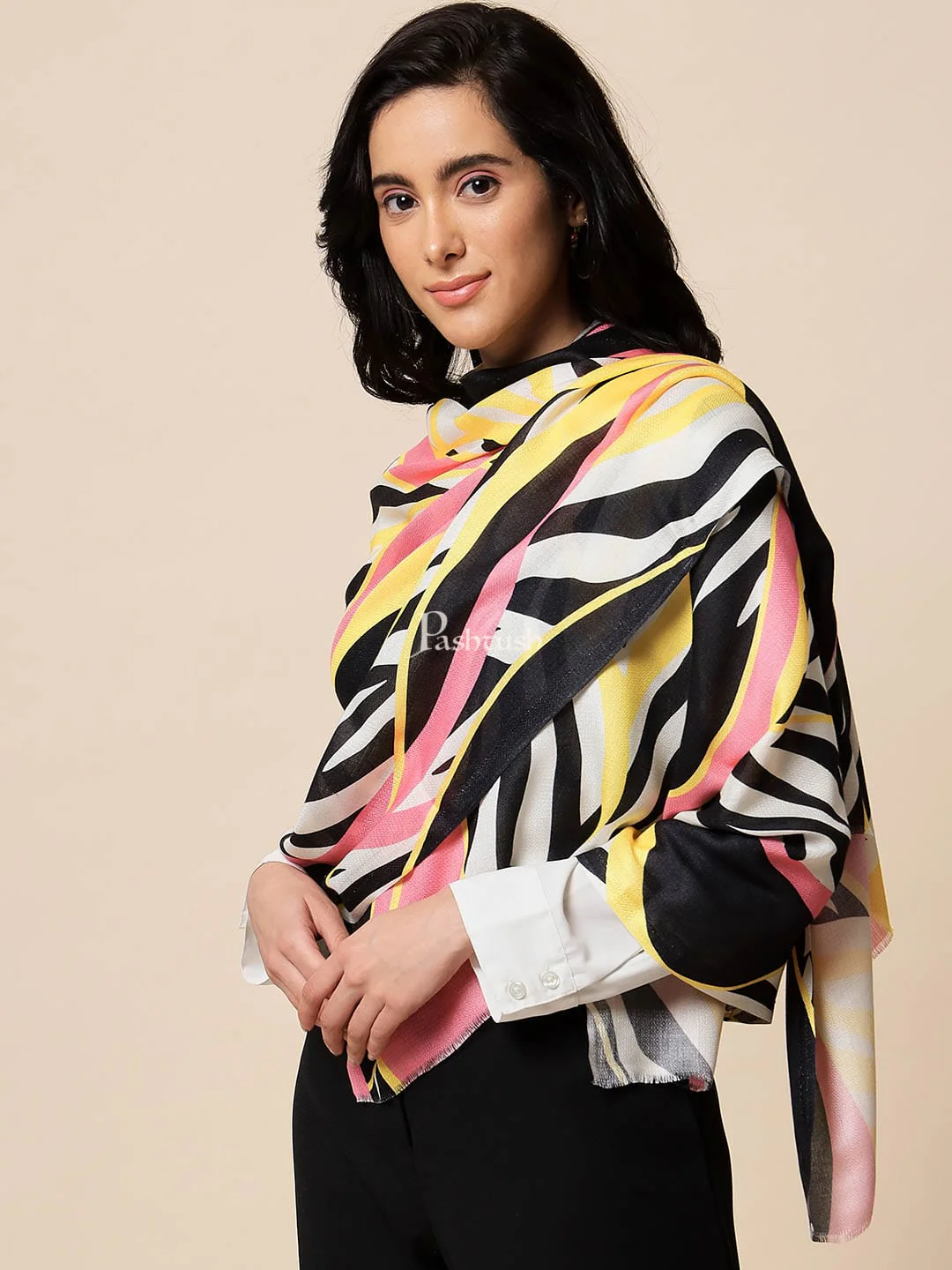 Pashtush His And Her Set Of Mens Fine Wool Stole and Womens Bamboo Stole, Premium Gift Box Packaging, Black and Multicolour - Image 11
