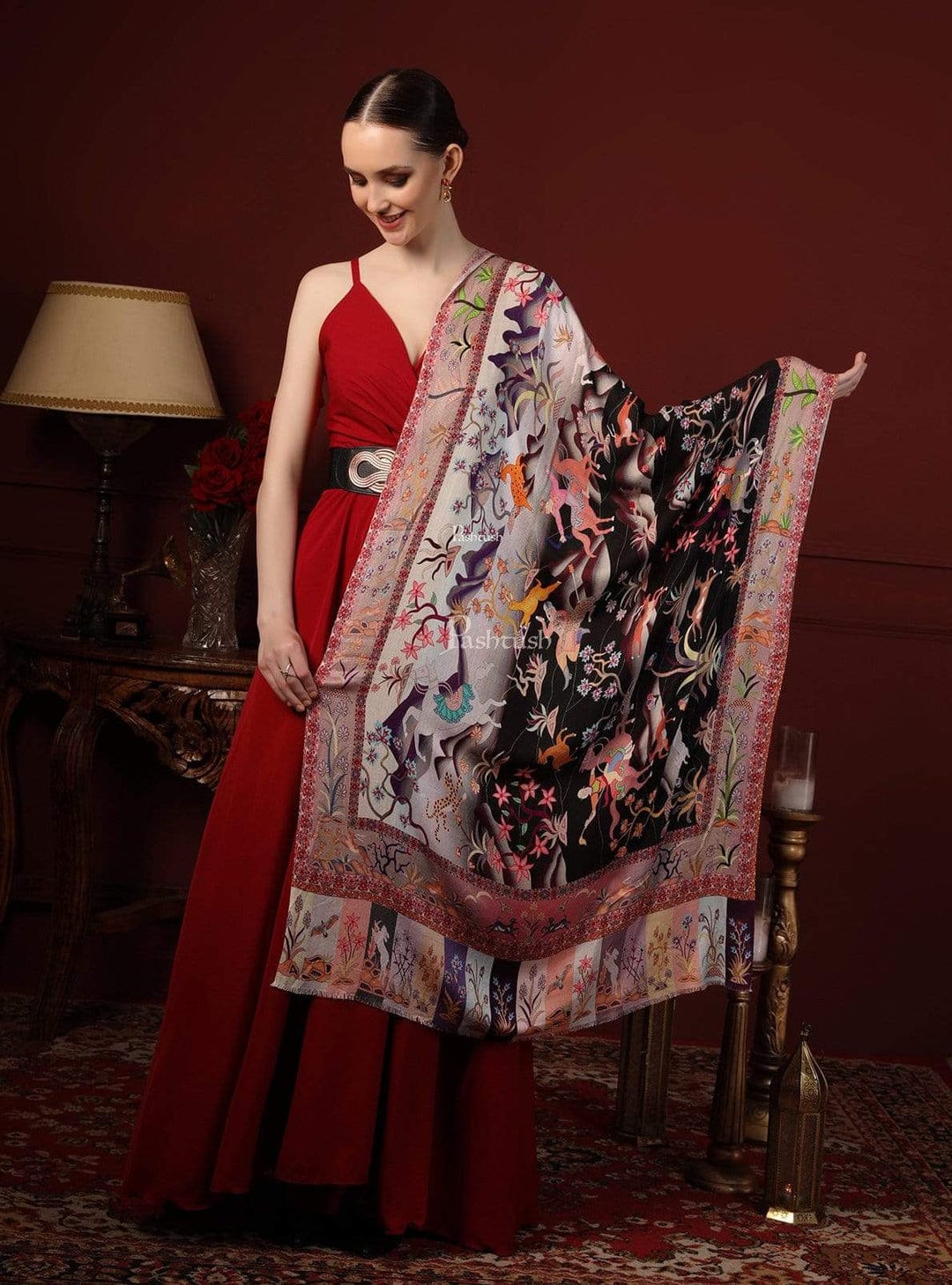 Pashtush His And Her Set Of Mens Fine Wool Stole and Womens Bamboo Stole, Premium Gift Box Packaging, Black and Pink - Image 11