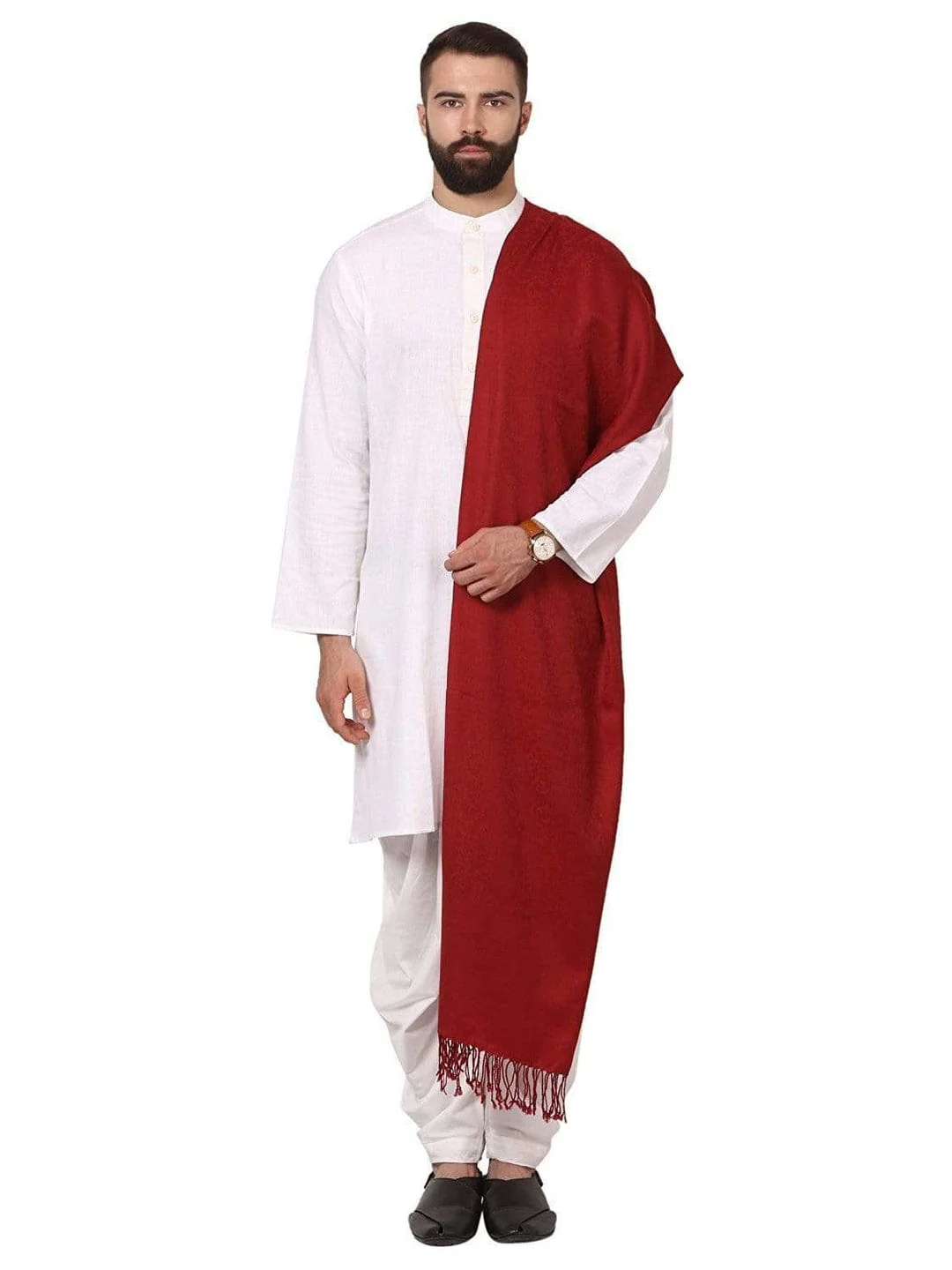 Pashtush His And Her Set Of Mens Fine Wool Stole and Womens Extra Soft Bamboo Stole, Premium Gift Box Packaging, Maroon and Multicolour - Image 7