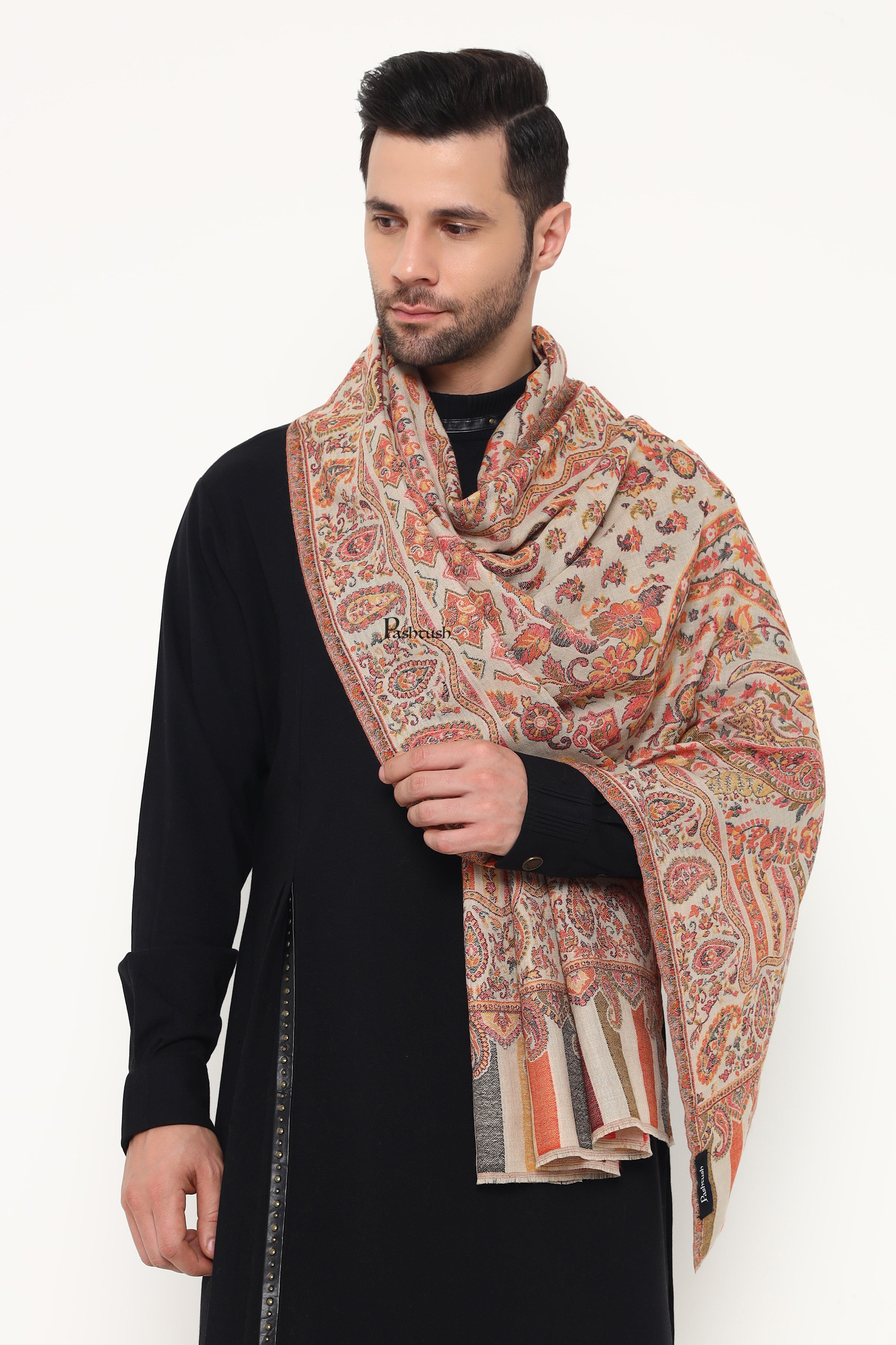 Pashtush His And Her Set Of Mens Fine Wool Stole and Womens Faux Pashmina Stole, Premium Gift Box Packaging, Beige and Maroon - Image 5