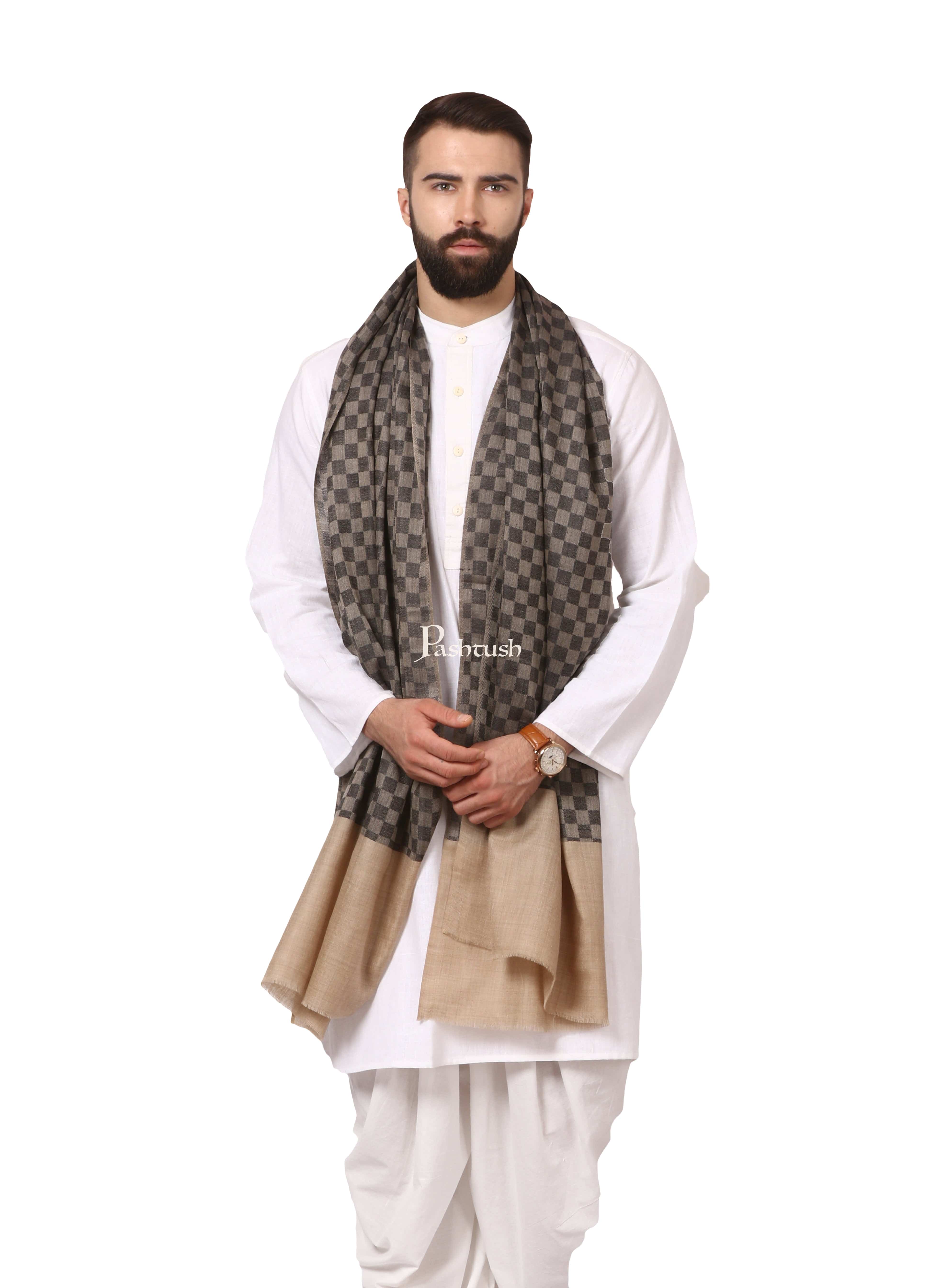 Pashtush His And Her Set Of Fine Wool Stoles, Premium Gift Box Packaging, Black & Beige - Image 4
