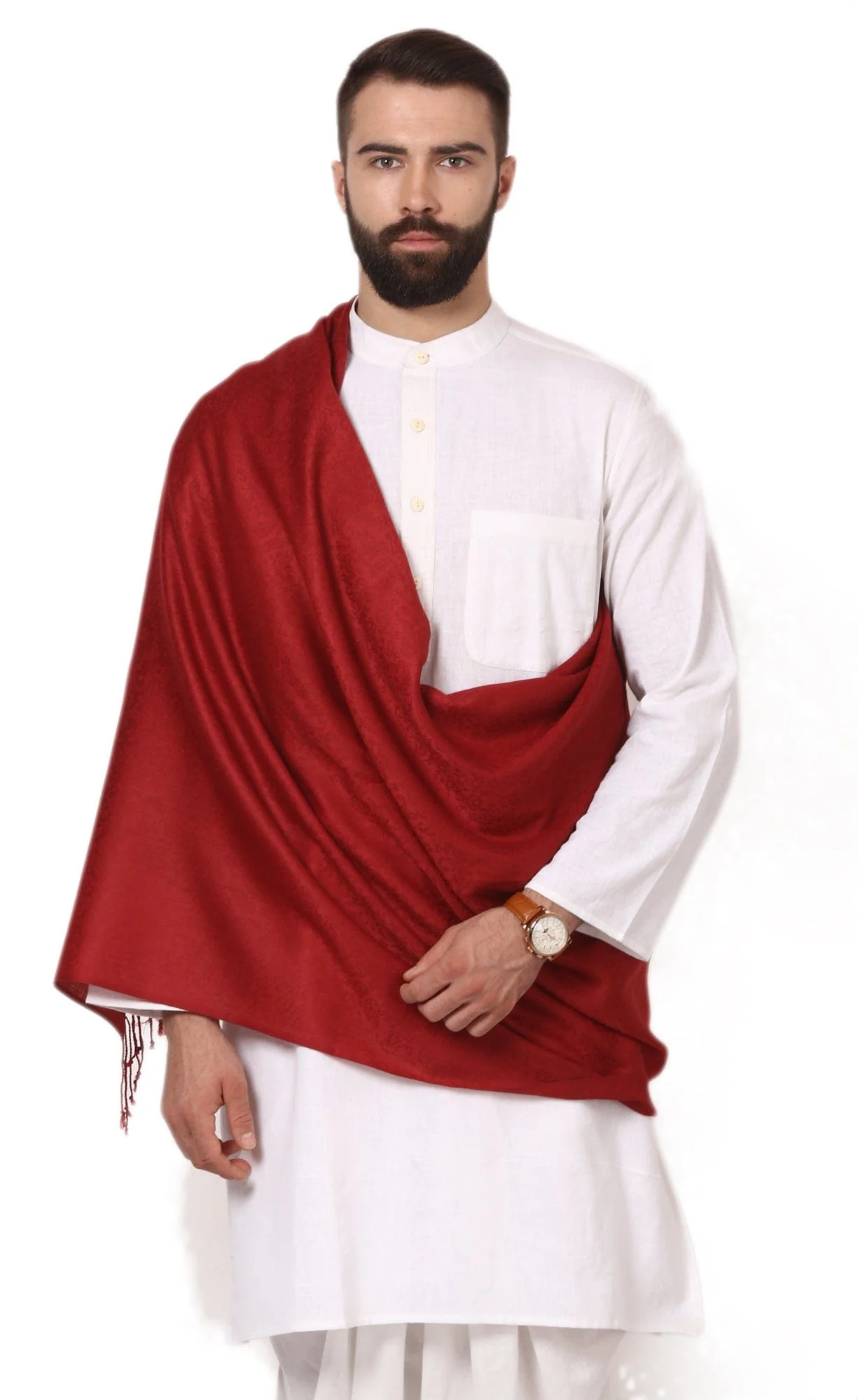 Pashtush His and Her Set of Mens Fine Wool Stole and Womens Paiseley Shawl with Gift Box Packaging, Red and Multicolour - Image 8
