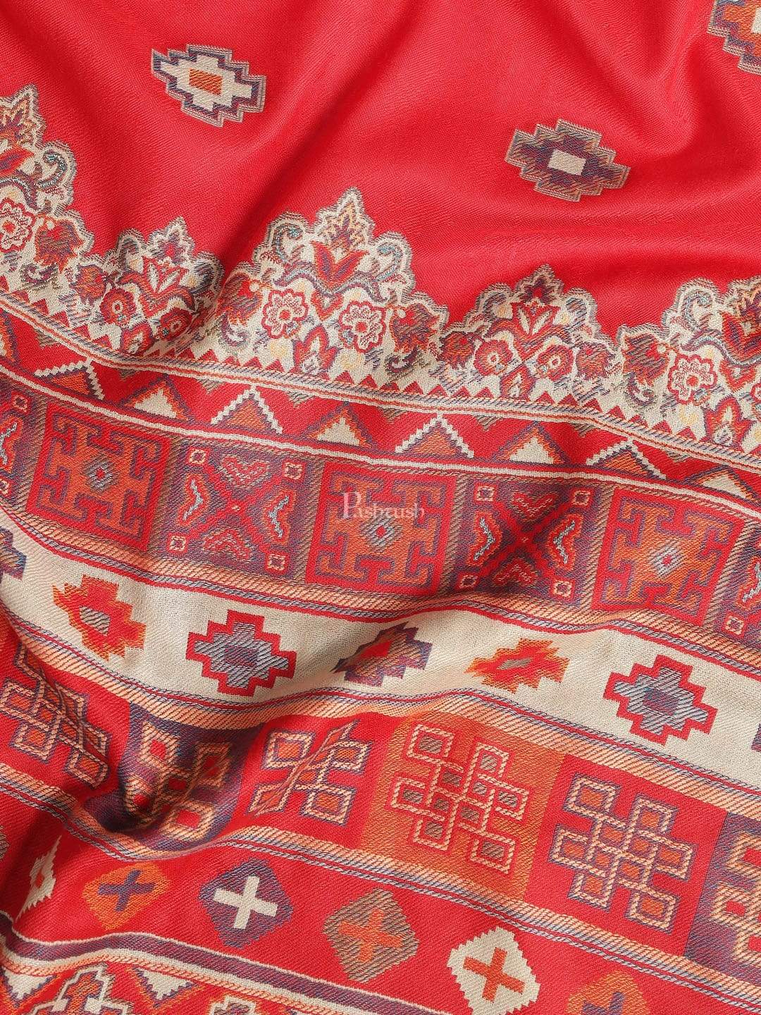 Pashtush His And Her Set Of Mens Jamawar Stole and Womens Bamboo Stole, Premium Gift Box Packaging, Maroon and Red - Image 4