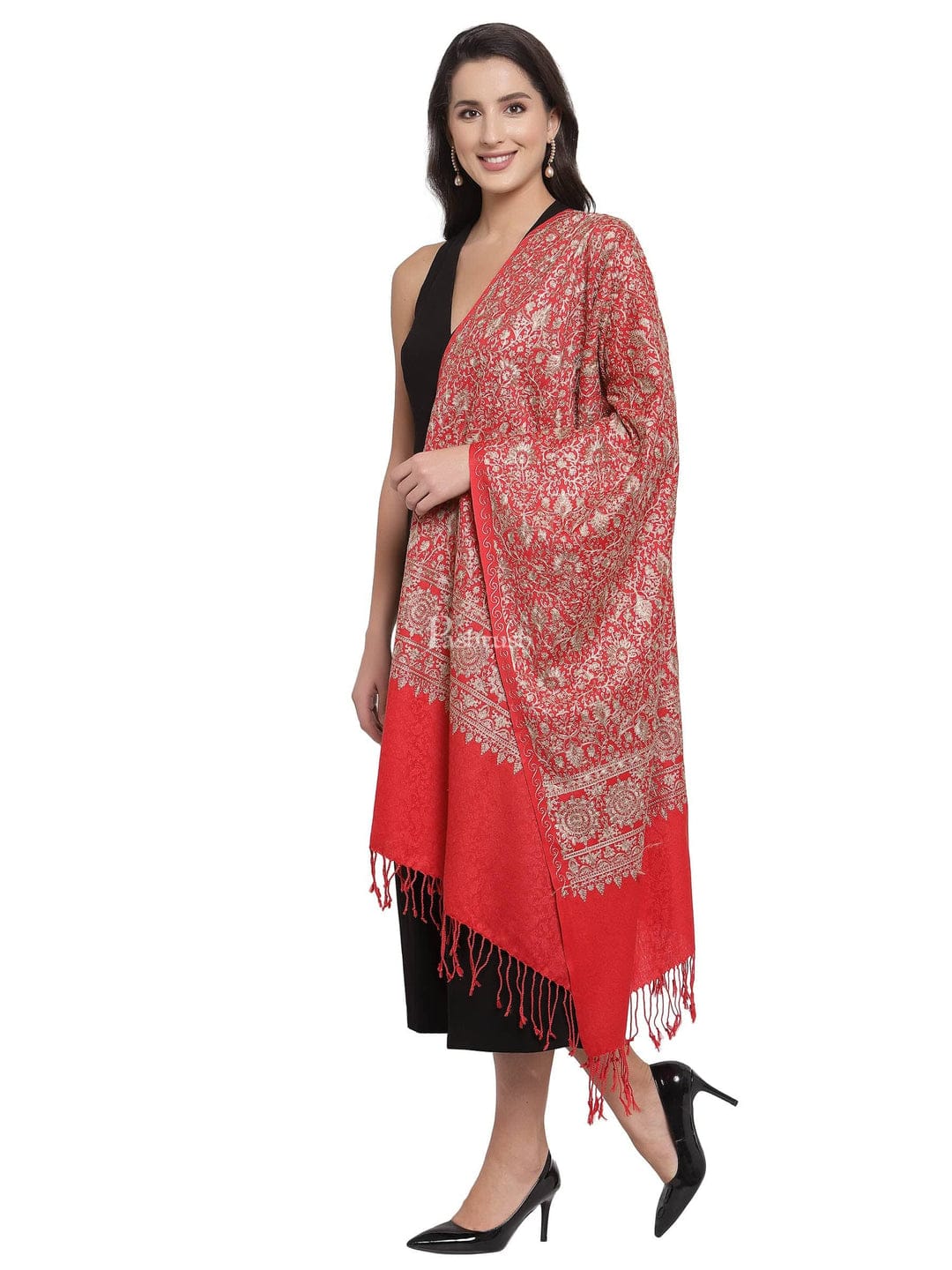 Pashtush His And Her Set Of Mens Jamawar Stole and Womens Fine Wool Stole, Premium Gift Box Packaging, Maroon and Red - Image 7