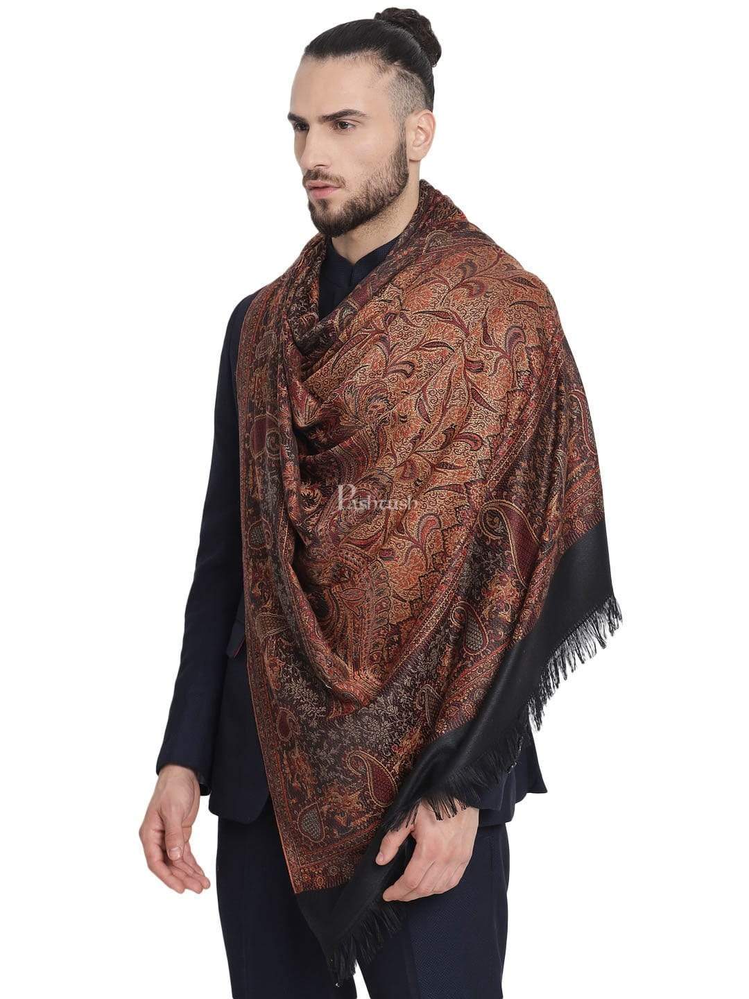 Pashtush His And Her Set Of Mens Jamawar Stole and Womens Jacquard Stole, Premium Gift Box Packaging, Black and Multicoloured - Image 5