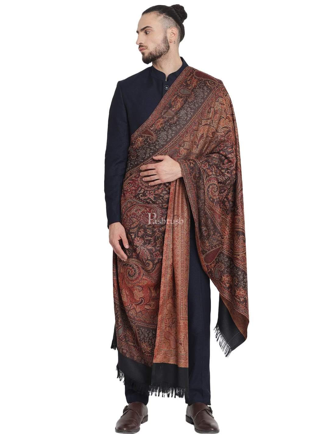 Pashtush His And Her Set Of Mens Jamawar Stole and Womens Jacquard Stole, Premium Gift Box Packaging, Black and Multicoloured - Image 6