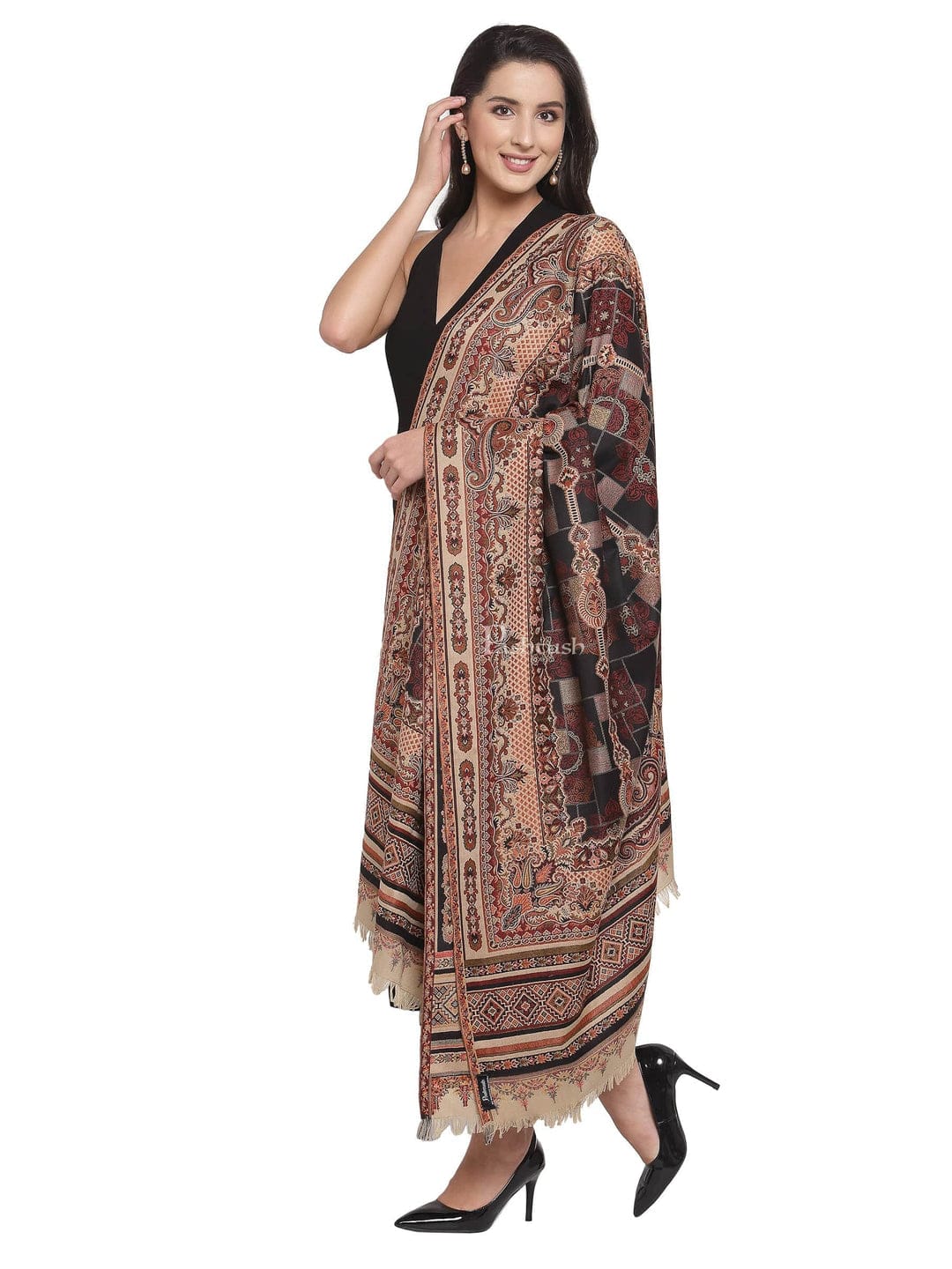 Pashtush His And Her Set Of Mens Jamawar Stole and Womens Shawl, Premium Gift Box Packaging, Maroon and Black - Image 11