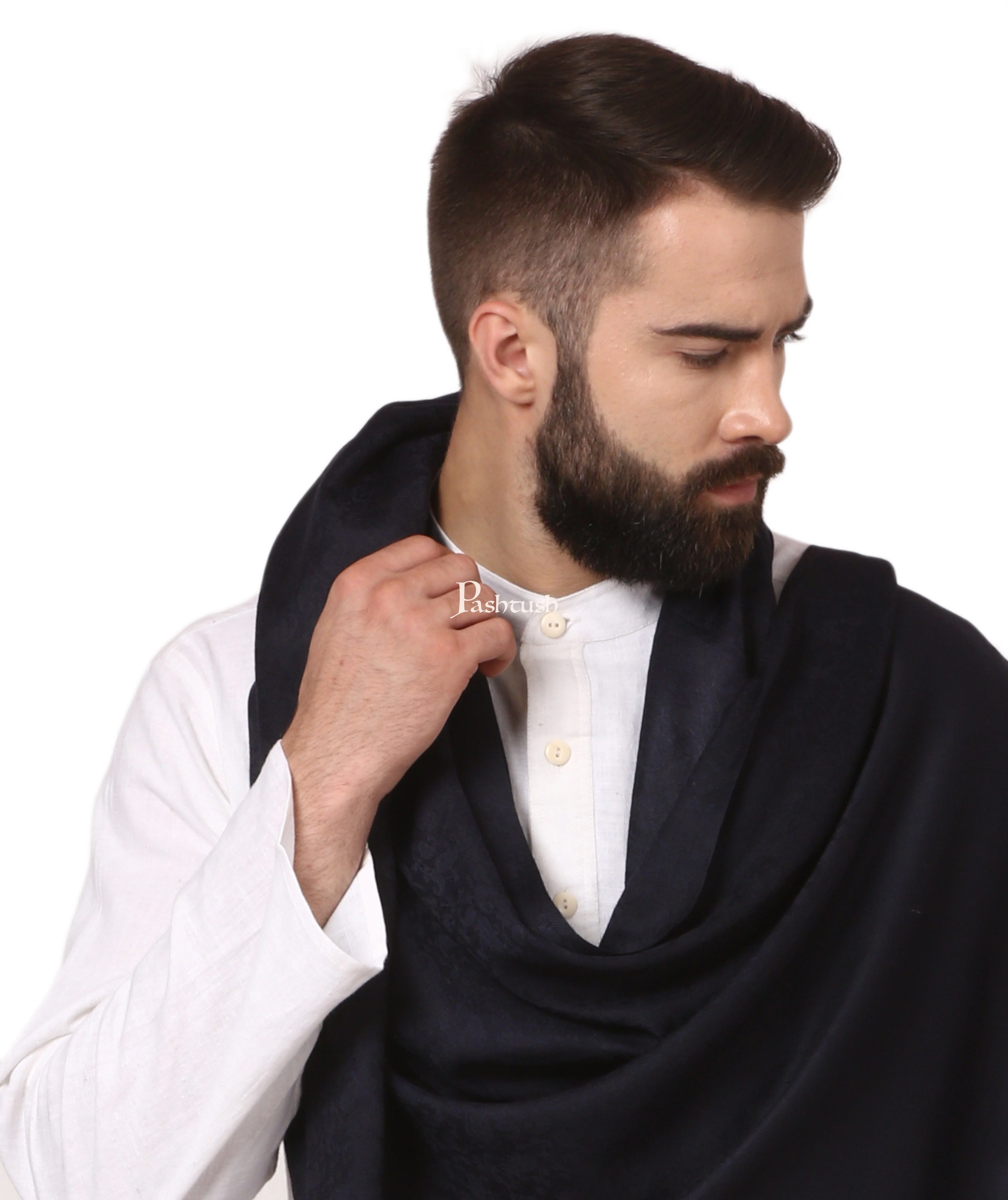 Pashtush His And Her Set Of Mens Reversible Stole and Womens Extra Fine Wool Stole With Premium Gift Box Packaging, Black - Image 5