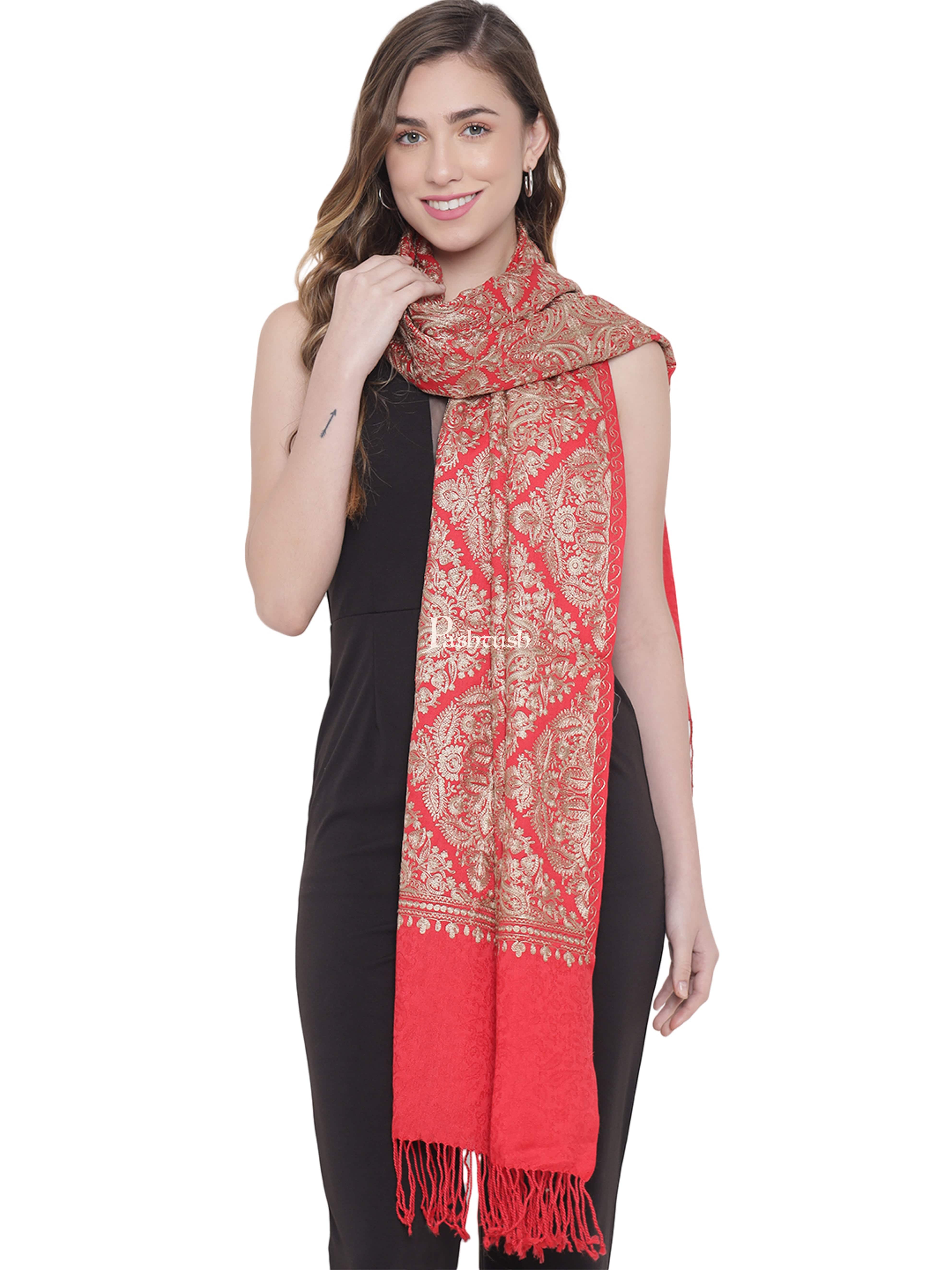 Pashtush His And Her Set Of Nalki Embroidery Stoles With Premium Gift Box Packaging, Beige and Red - Image 11