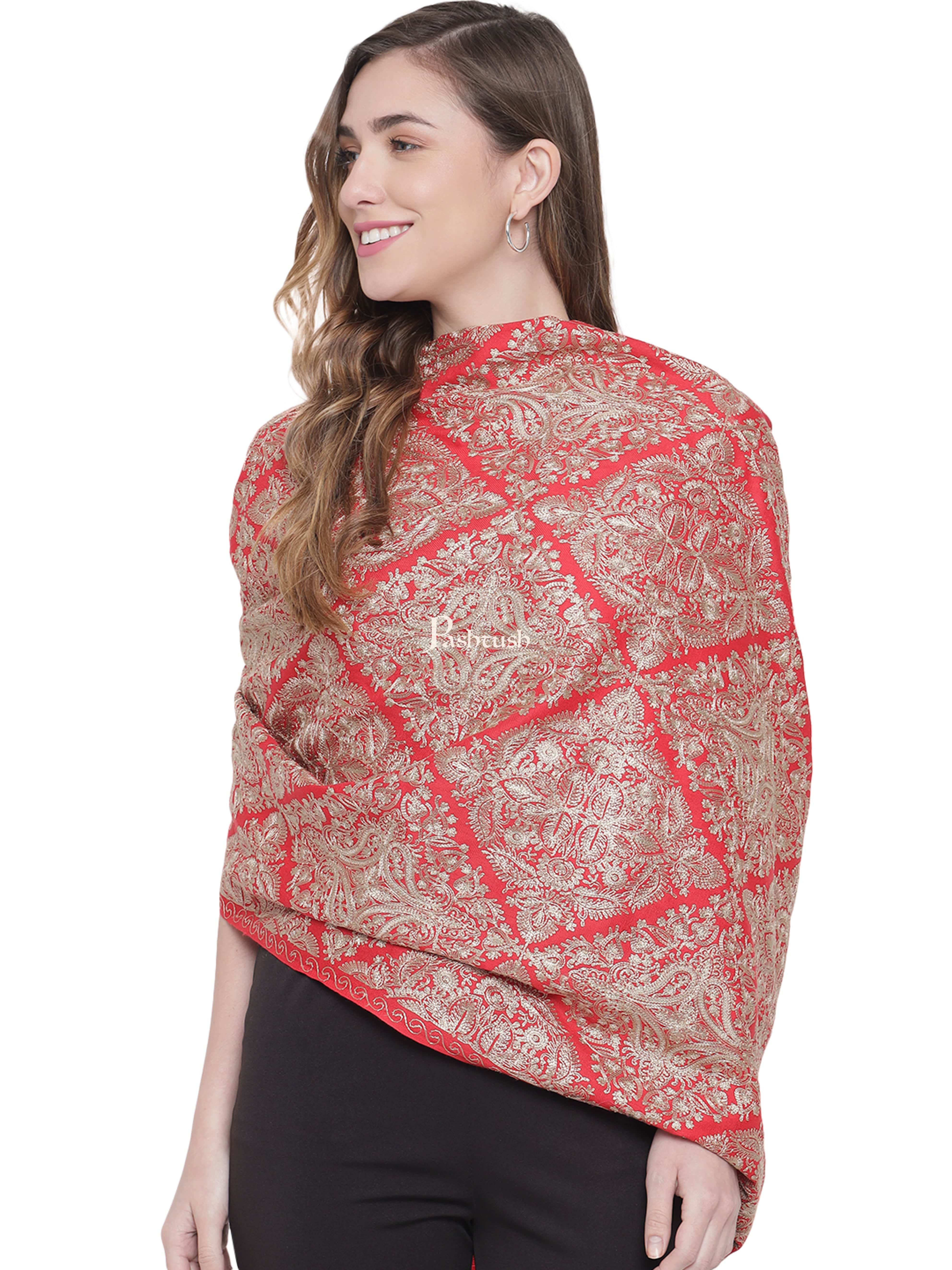 Pashtush His And Her Set Of Nalki Embroidery Stoles With Premium Gift Box Packaging, Beige and Red - Image 12
