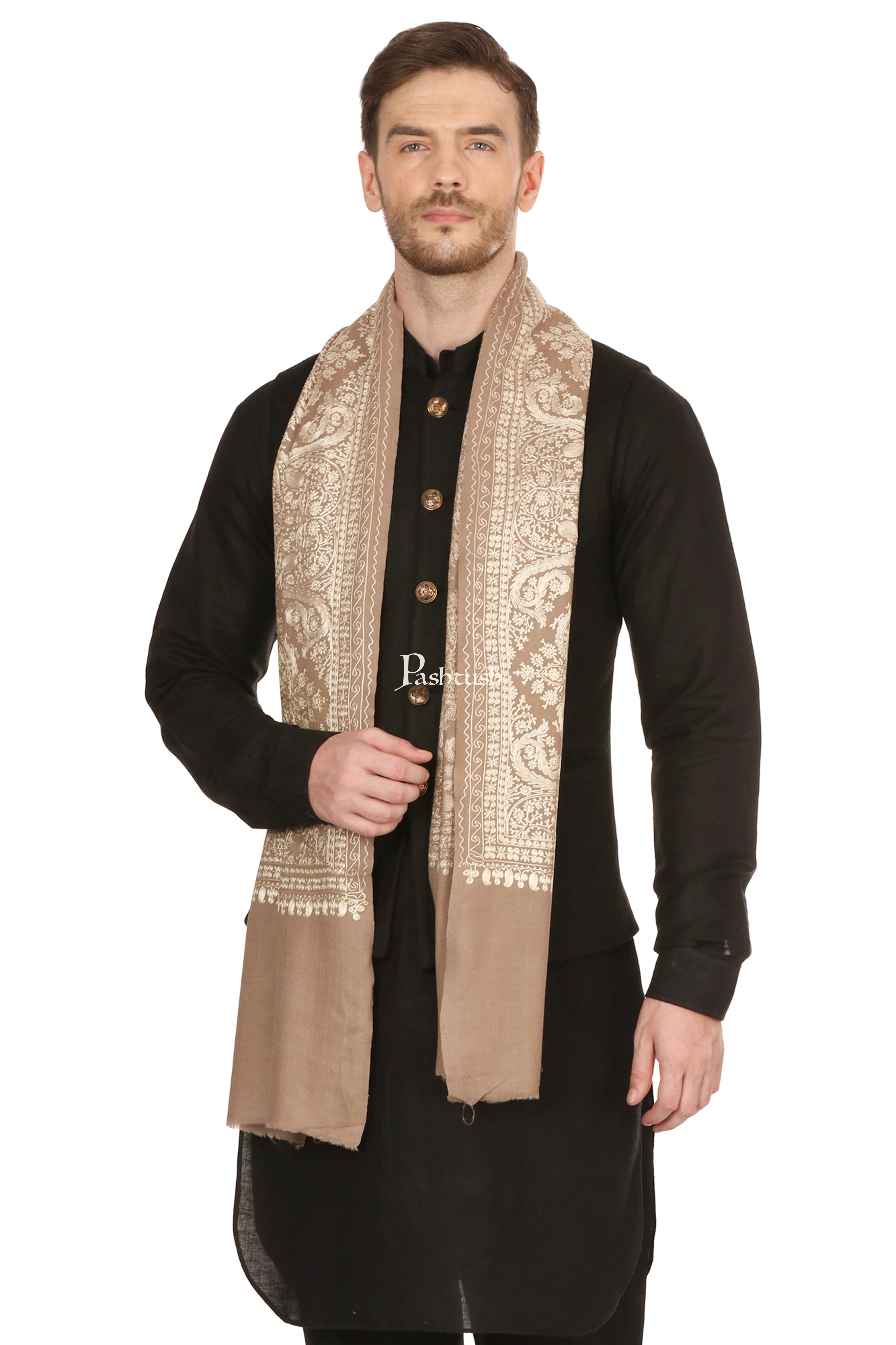 Pashtush His And Her Set Of Nalki Embroidery Stoles With Premium Gift Box Packaging, Beige and Red - Image 6