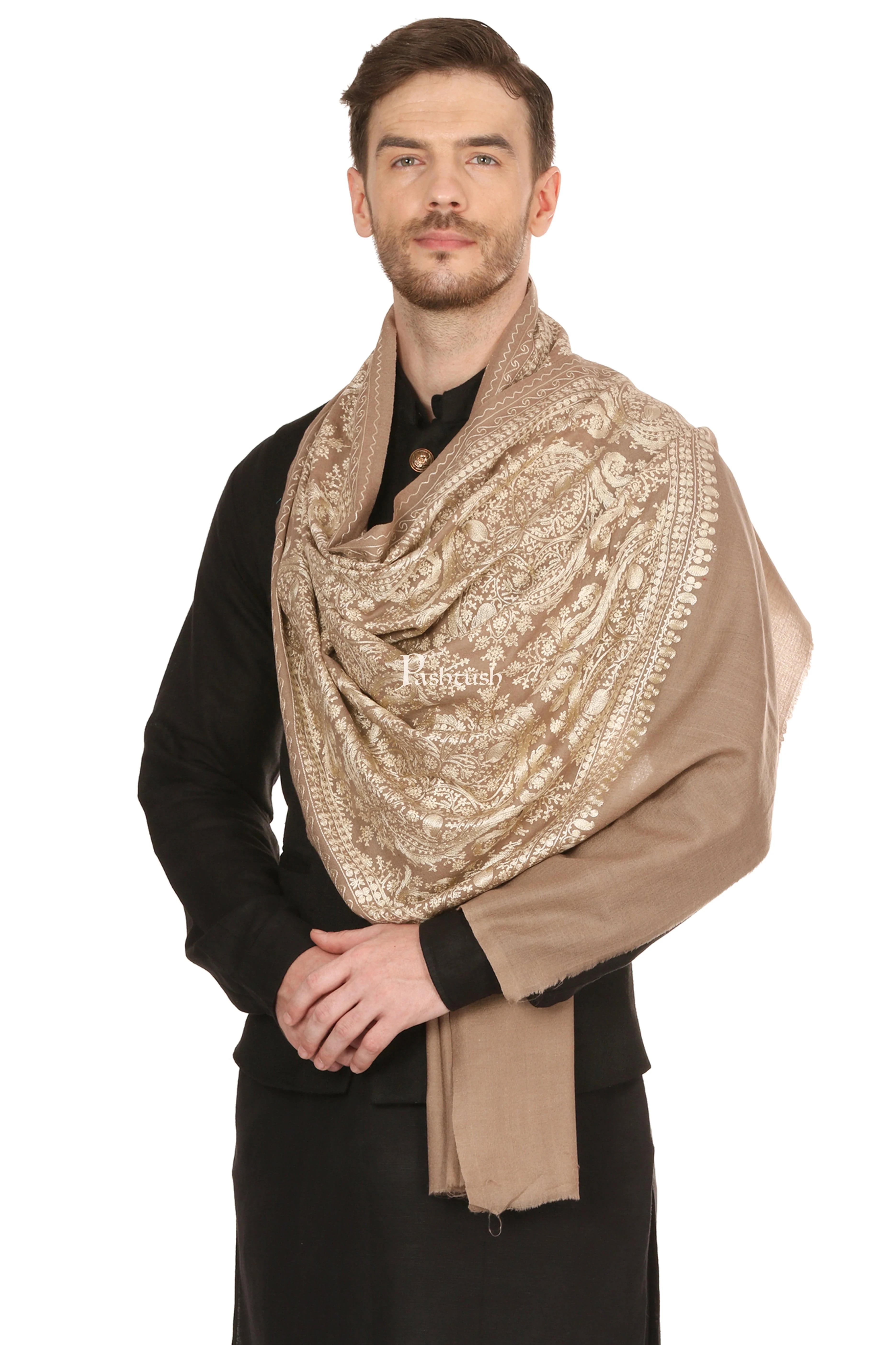 Pashtush His And Her Set Of Nalki Embroidery Stoles With Premium Gift Box Packaging, Beige and Red - Image 7