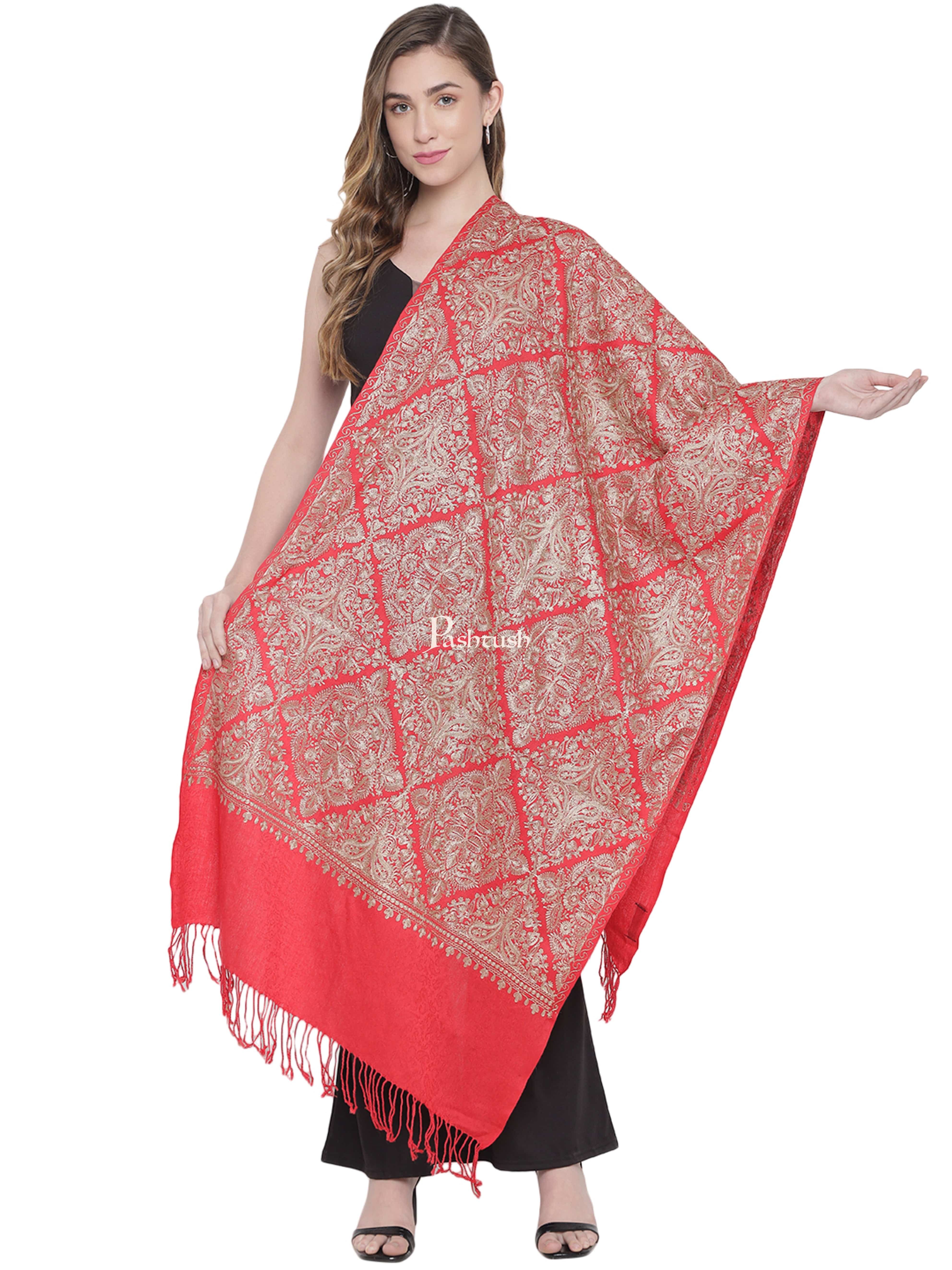 Pashtush His And Her Set Of Nalki Embroidery Stoles With Premium Gift Box Packaging, Beige and Red - Image 9