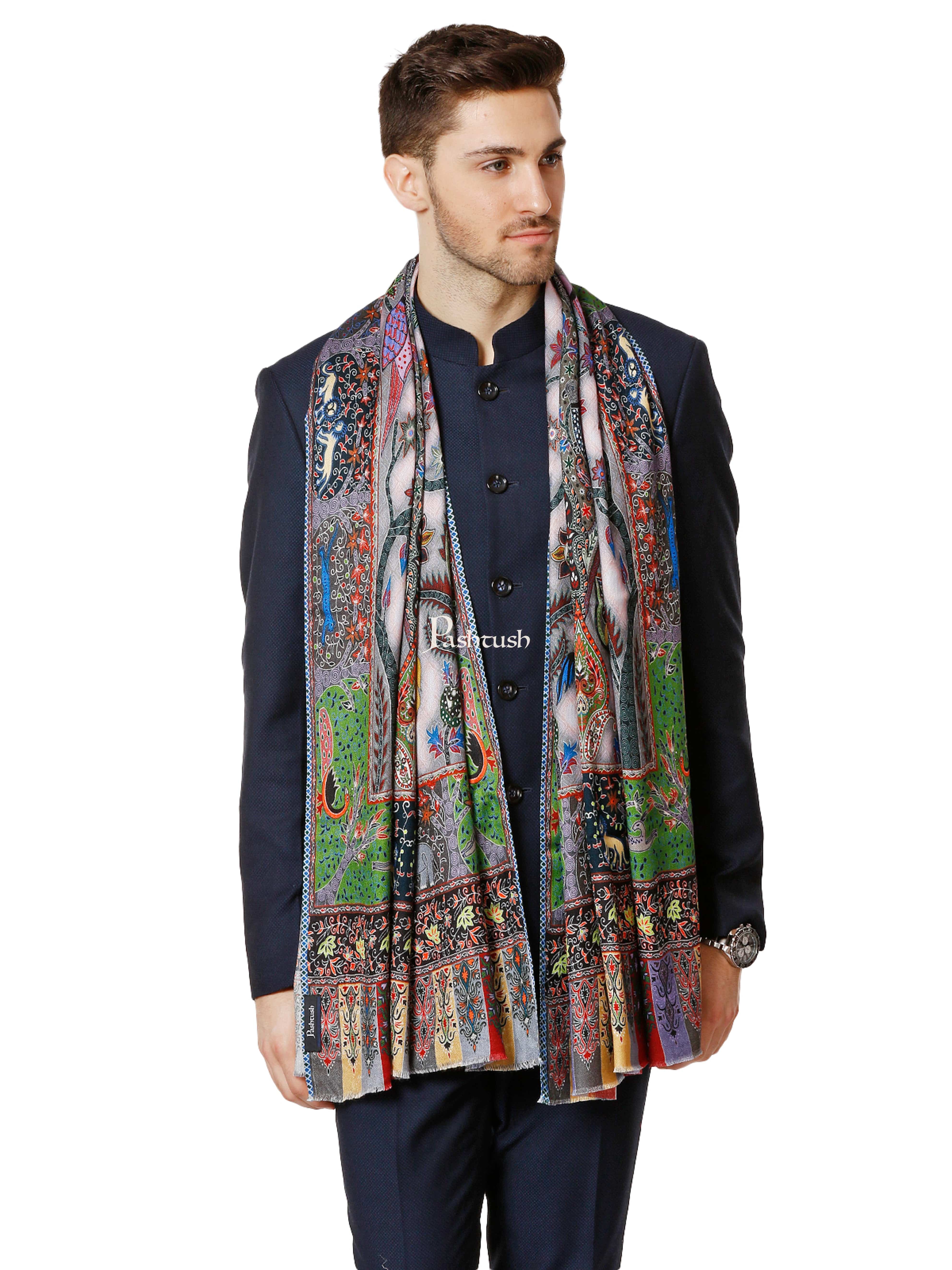 Pashtush His And Her Set Of Printed Bamboo Stole and Fine Wool Embroidery Shawl With Premium Gift Box Packaging, Multicolour and Green - Image 3