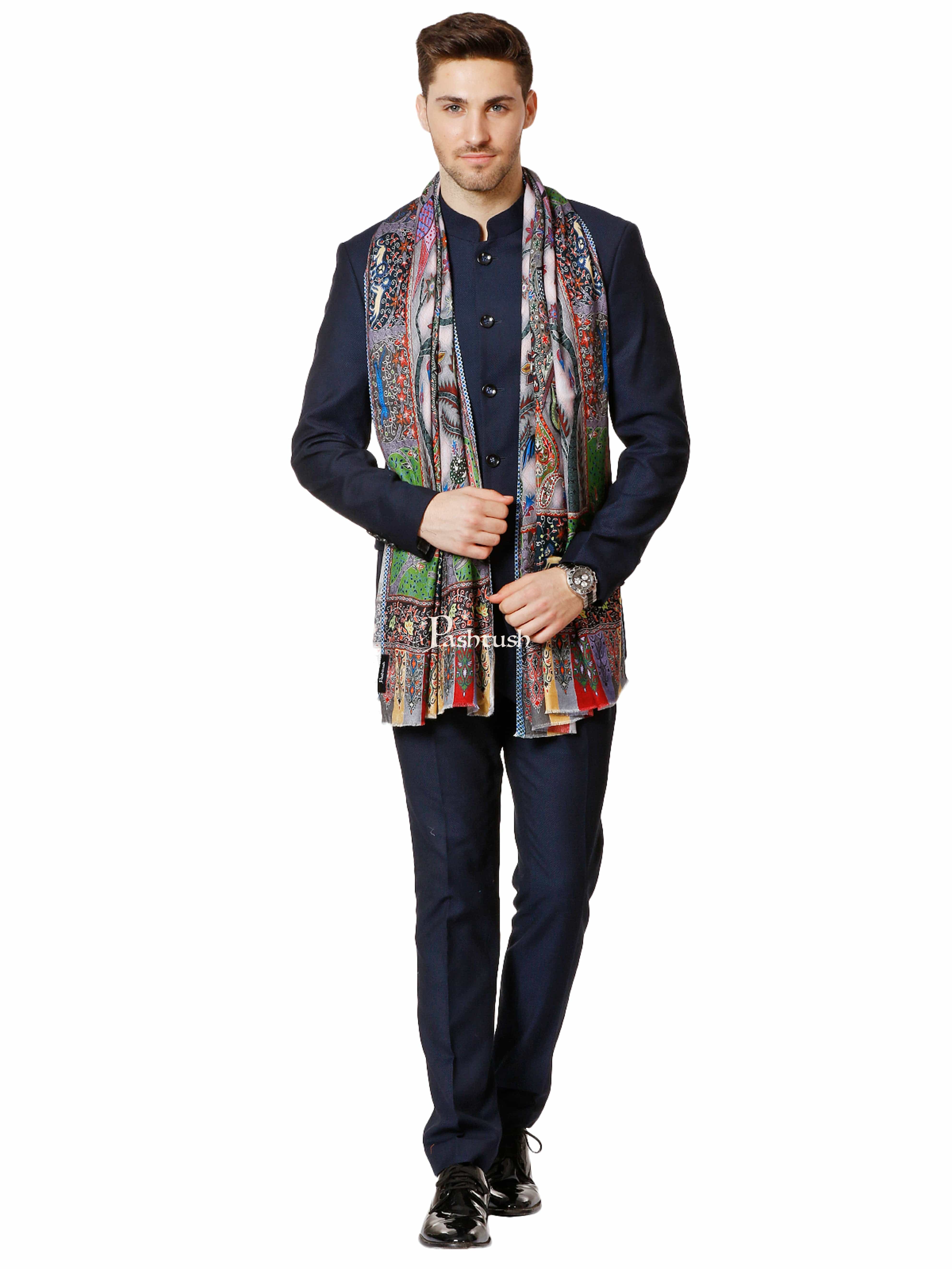 Pashtush His And Her Set Of Printed Bamboo Stole and Fine Wool Embroidery Shawl With Premium Gift Box Packaging, Multicolour and Green - Image 5