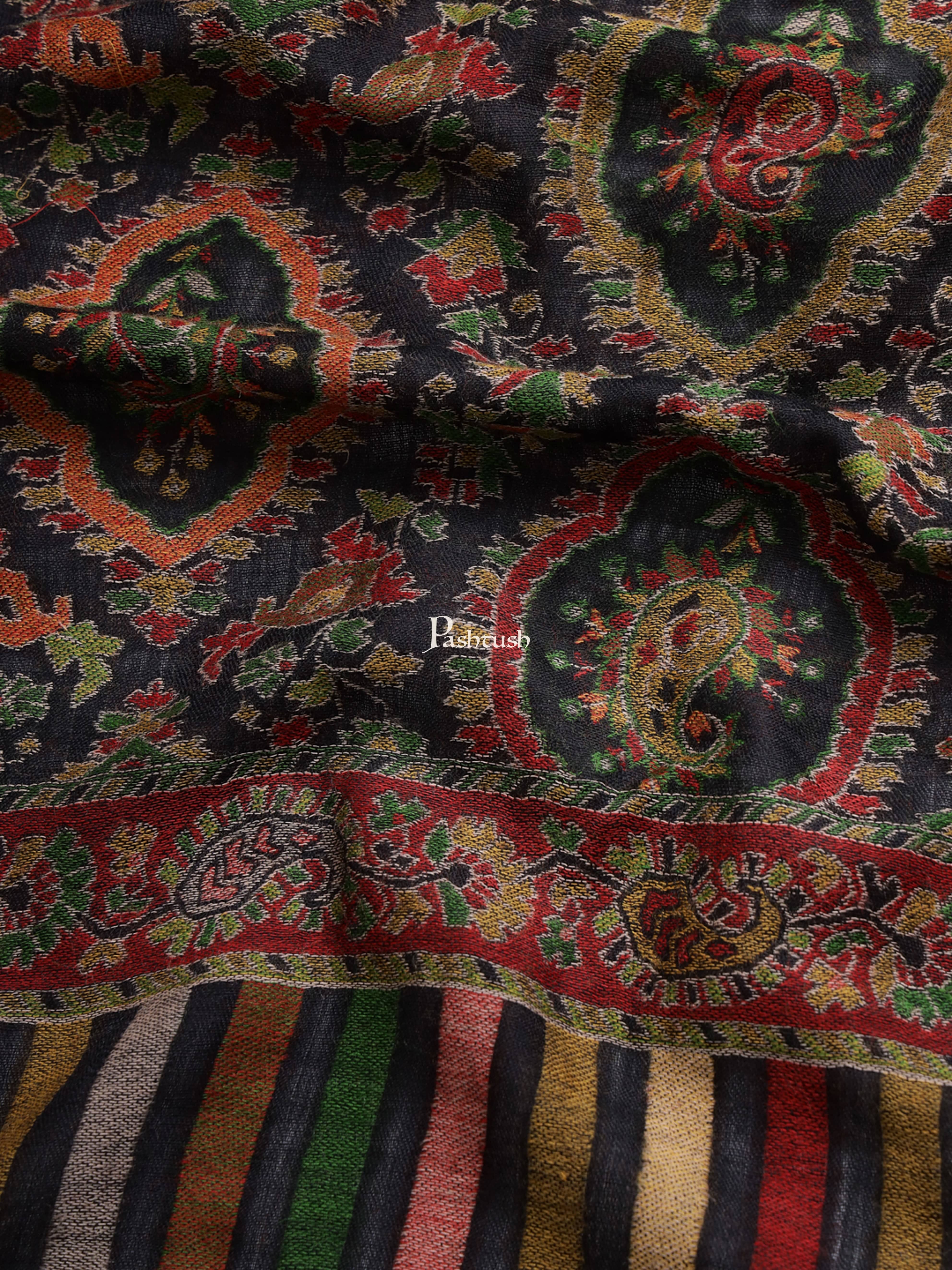 Pashtush His And Her Set Of Pure Wool Shawl and Pure Ethnic Weave Shawl With Wooden Chester Box, Beige and Multi colour - Image 10