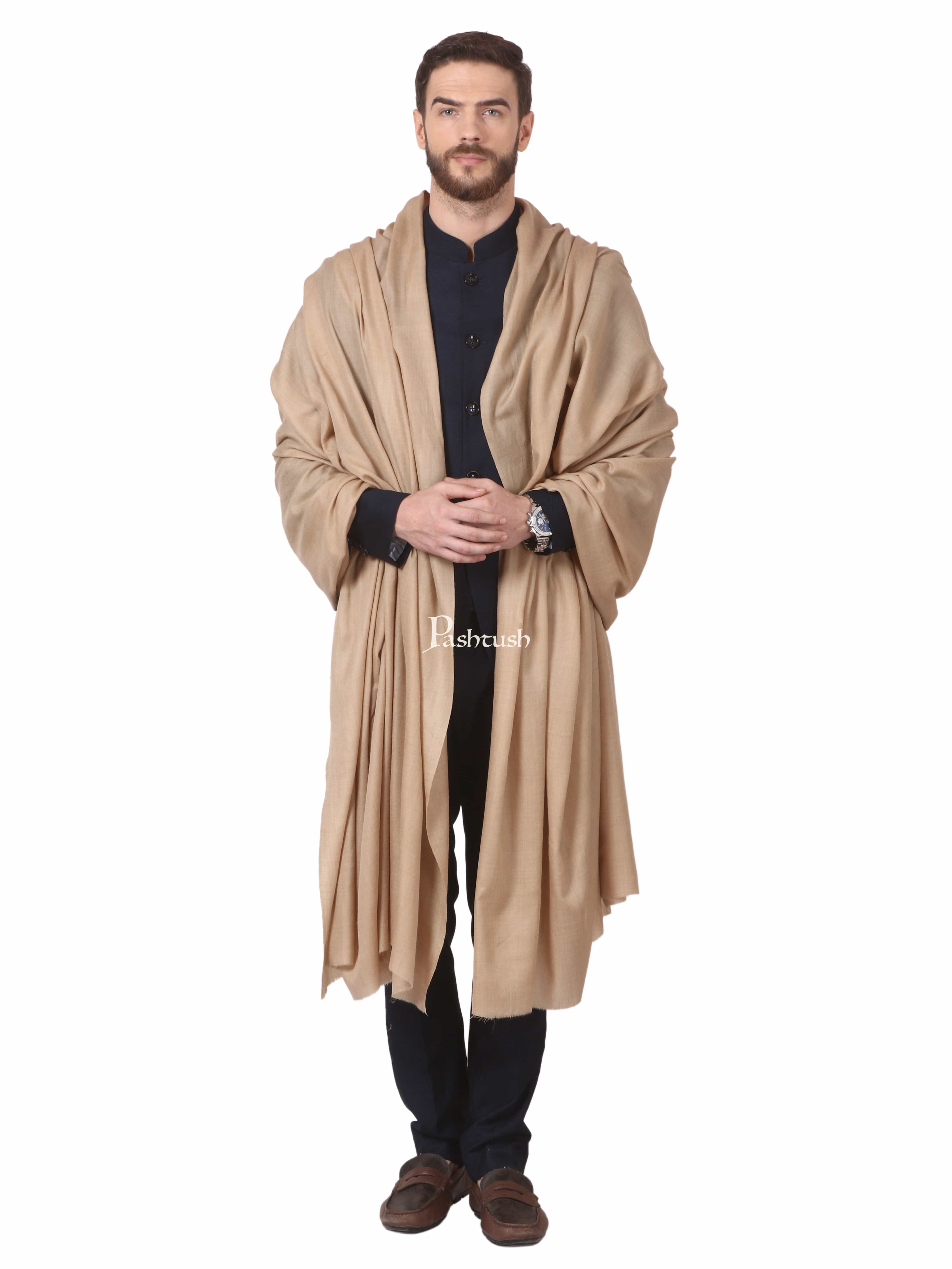 Pashtush His And Her Set Of Pure Wool Shawl and Pure Ethnic Weave Shawl With Wooden Chester Box, Beige and Multi colour - Image 4