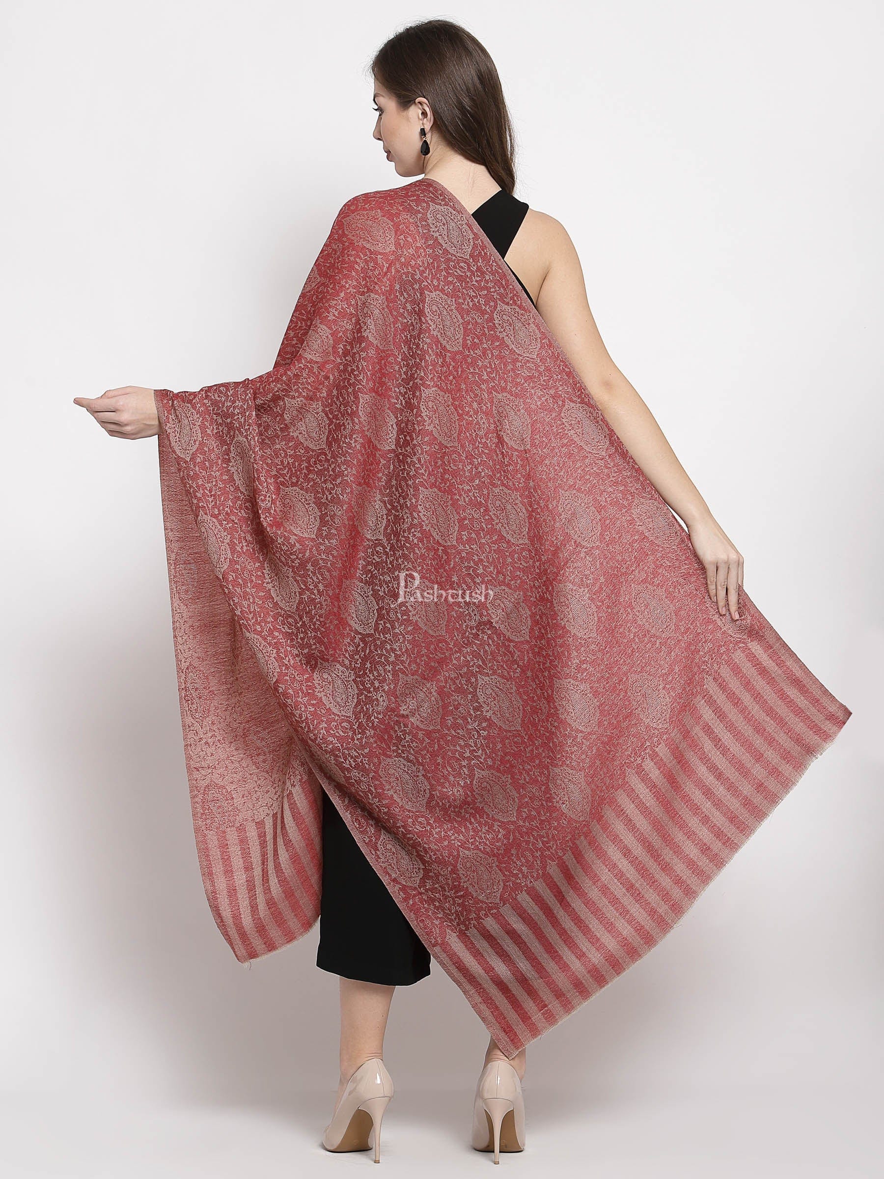 Pashtush His And Her Set Of Self Paisley Weave Stoles With Premium Gift Box Packaging, Black And Ruby - Image 6