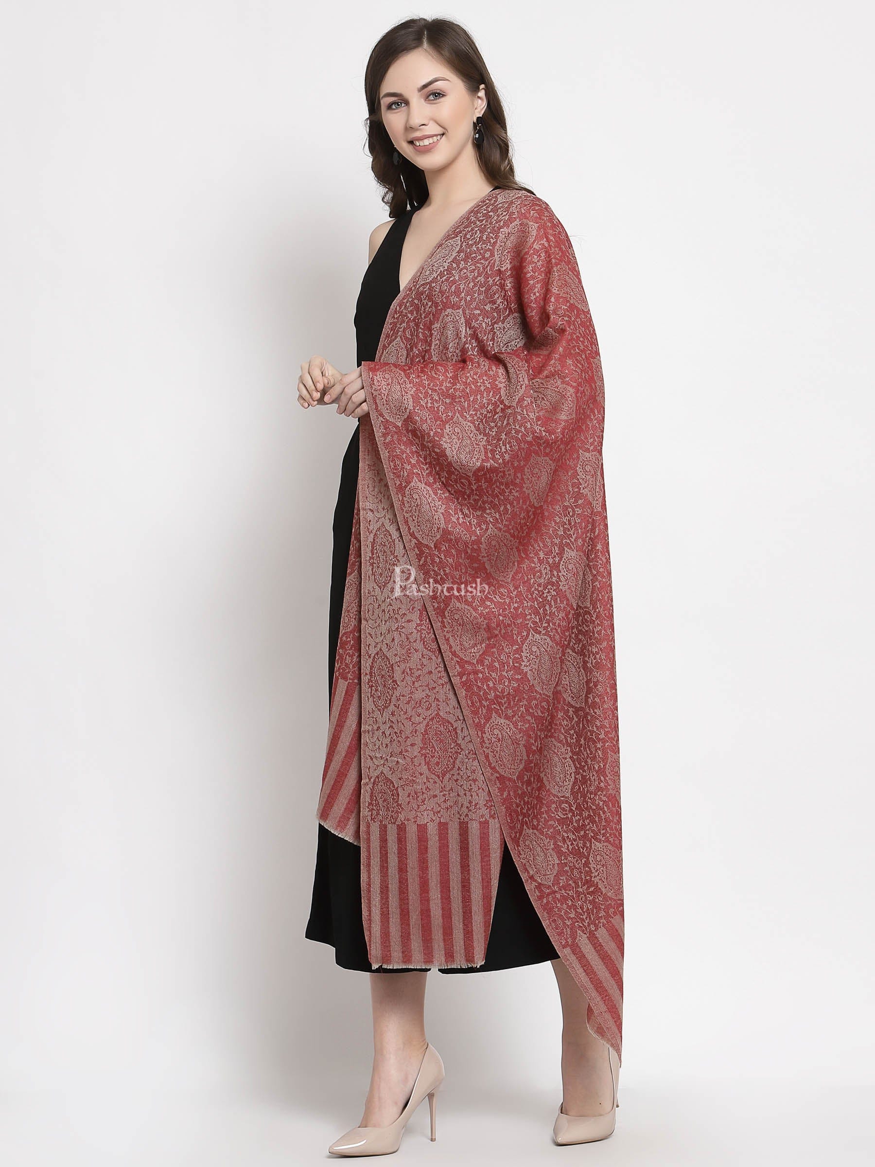 Pashtush His And Her Set Of Self Paisley Weave Stoles With Premium Gift Box Packaging, Black And Ruby - Image 7