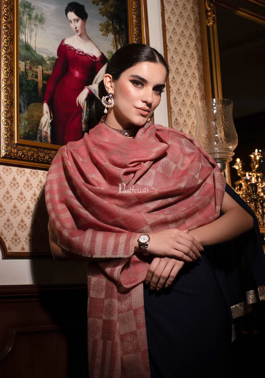 Pashtush His and Her Set of Stoles with Premium Gift Box Packaging, Beige and Maroon - Image 11